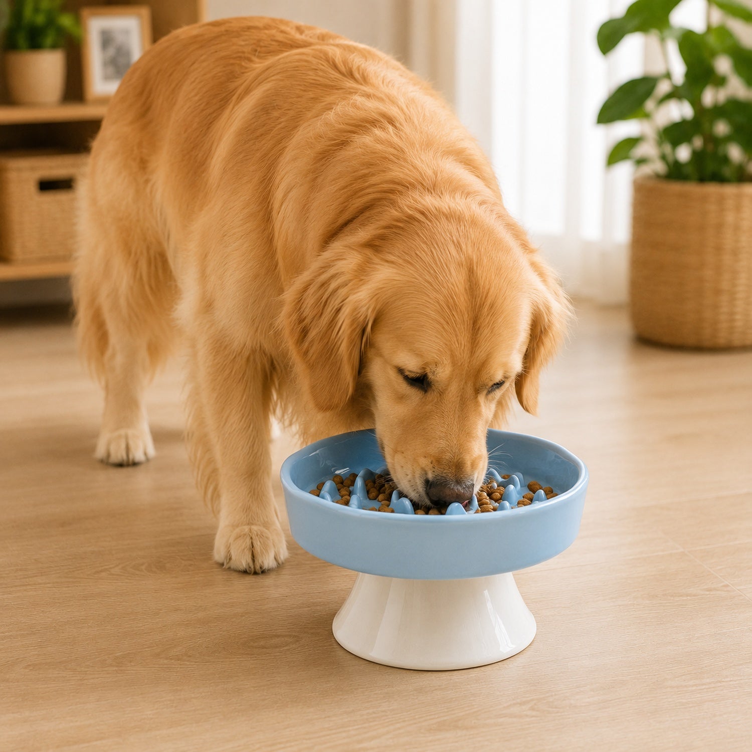 Elevated Floral Slow Feeder Bowl | Ceramic | Anti-Gulping for Cats & Small Dogs