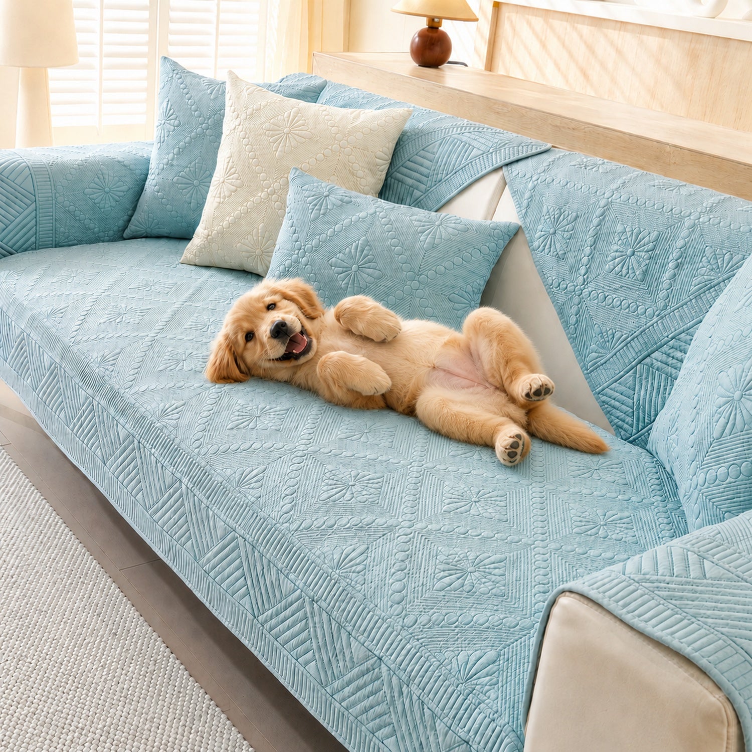 Heirloom Quilted Sofa Cover | Non-Slip Cotton | Machine Washable Sofa Protector