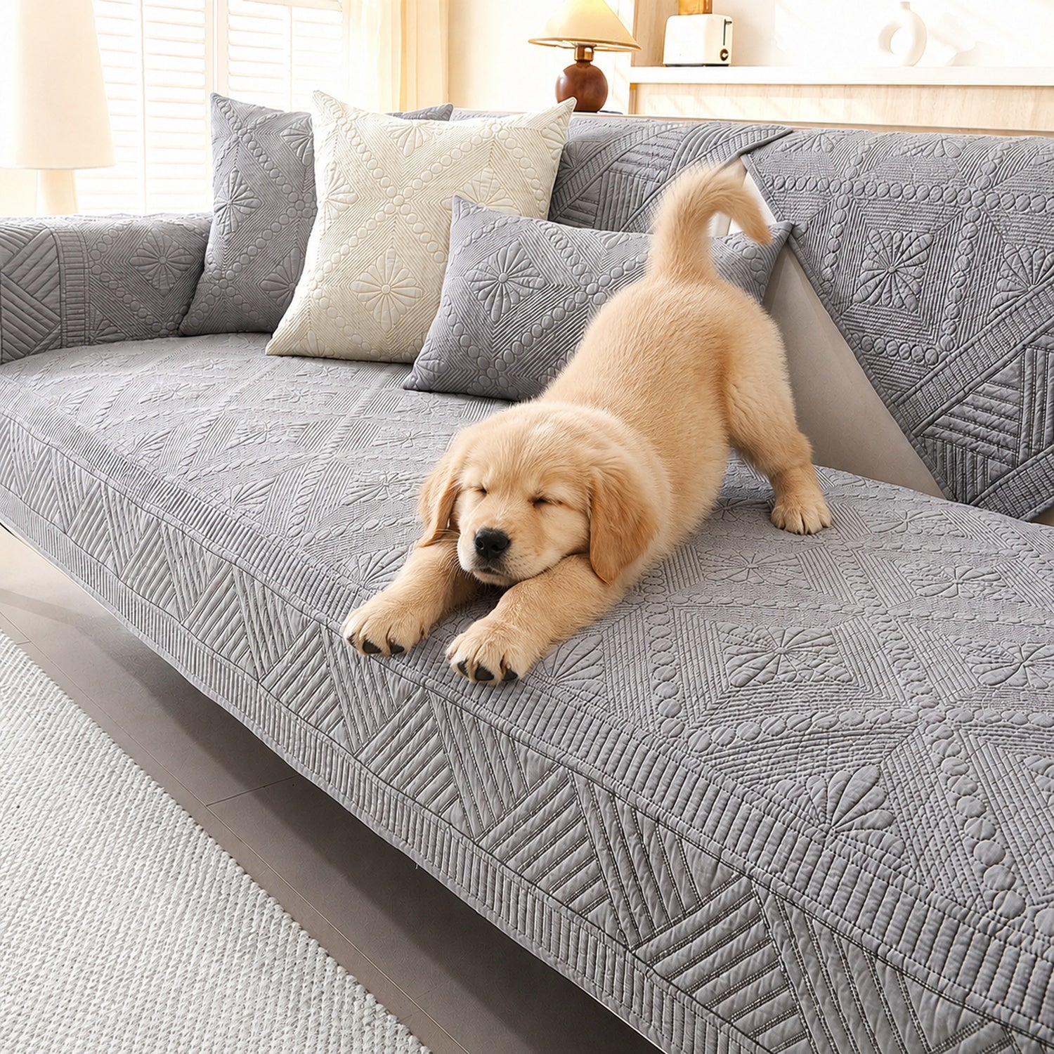 Heirloom Quilted Sofa Cover | Non-Slip Cotton | Machine Washable Sofa Protector