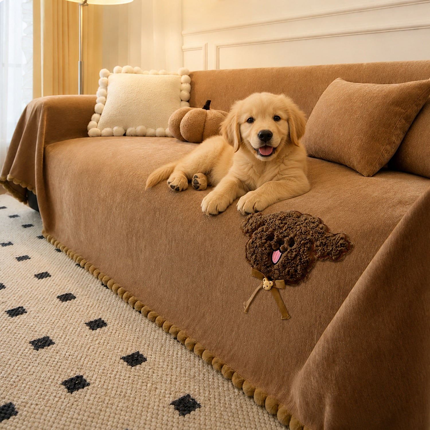 Teddy Bear Chenille Sofa Throw | Anti-Slip Washable | Sofa Protector