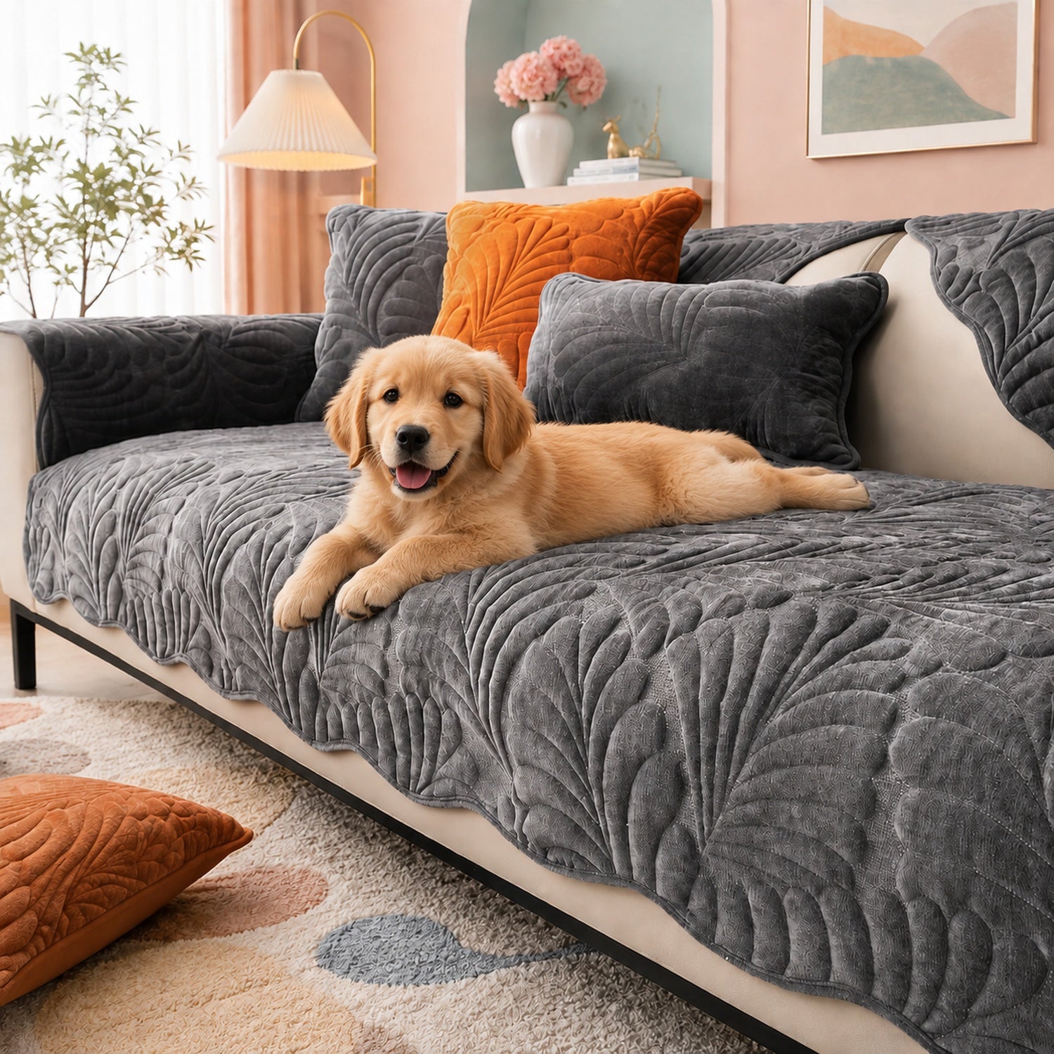 Leaf Sofa Protector | Non-Slip & Scratch-Resistant | Soft Plush Fleece