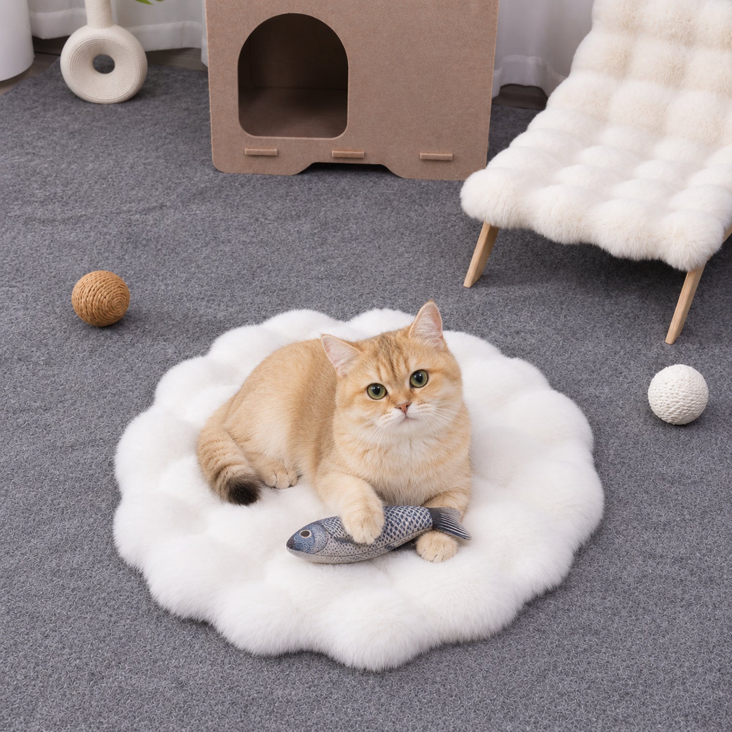 Flower Pet Mat | Thick Plush Round Bed | Washable Anti-Slip Cushion for Cats & Dogs