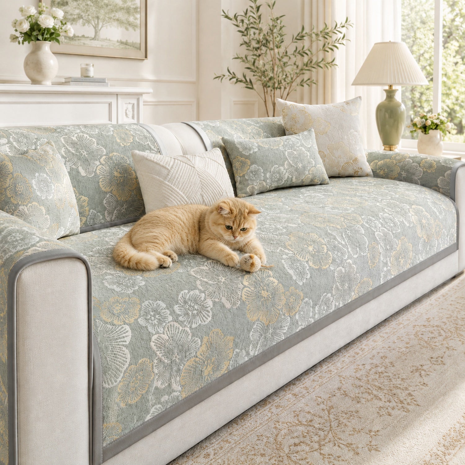 Gilded Blossom Sofa Protector | Non-Slip Washable All-Season Cover