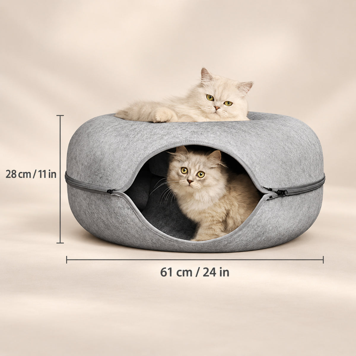 Donut Cat Bed | Felt Tunnel Hideaway with Removable Top