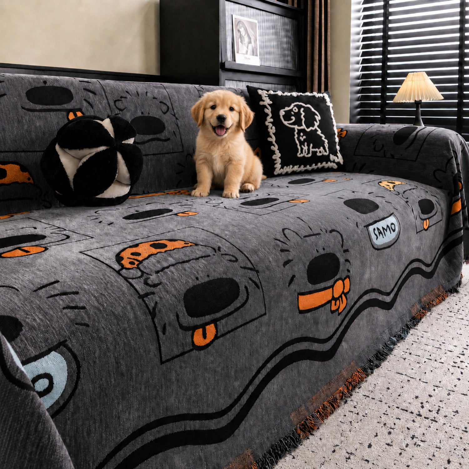 Doodle Dog Chenille Sofa Throw | Scratch-Resistant All-Season Sofa Protector