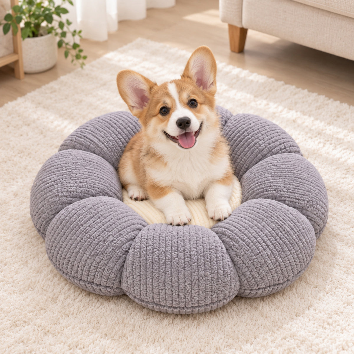 Flower Puff Pet Mat & Seat Cushion | Soft Ribbed Plush