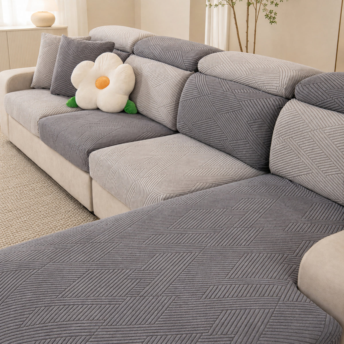 Geometric Stretch Sofa Protector | Full-Wrap Washable Cushion Cover