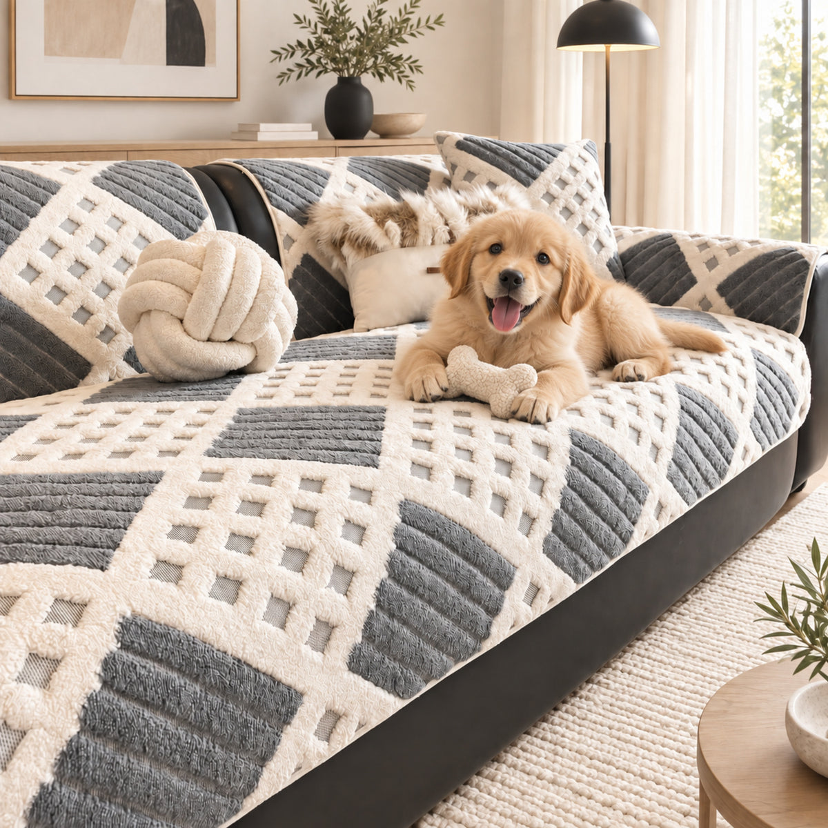 Waffle Sofa Cover | Thick Plush | Non-Slip, Machine-Washable Sofa Protector