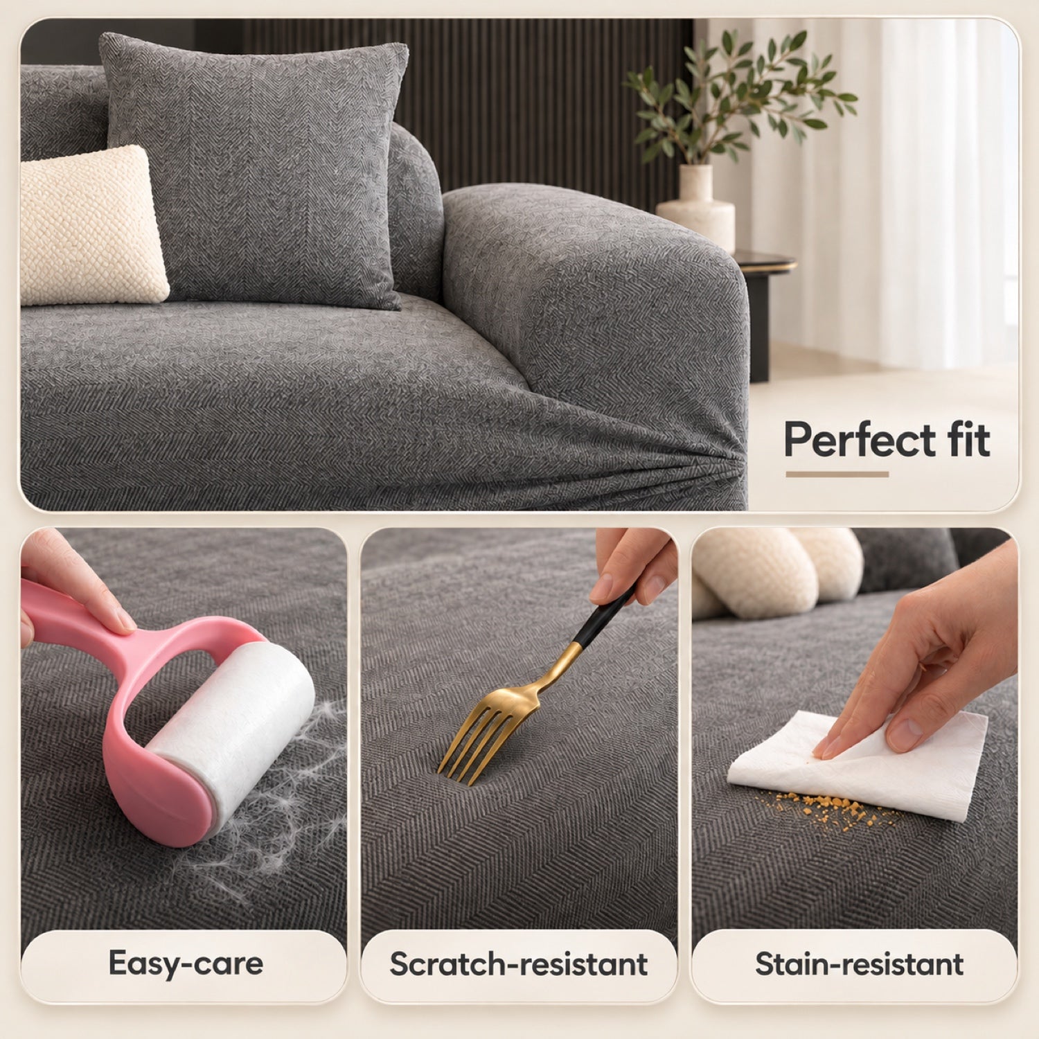 Herringbone Chenille Stretch Sofa Cover | Full-Coverage Scratch-Resistant Pet Protector