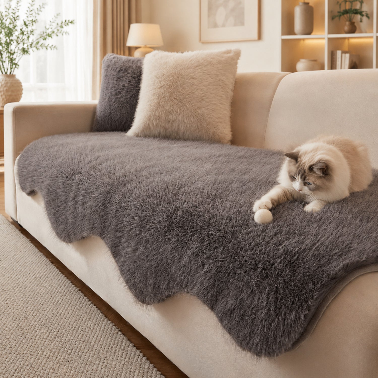 Scandinavian Plush Sofa Cover | Soft Washable Couch Protector | Woofing Deals