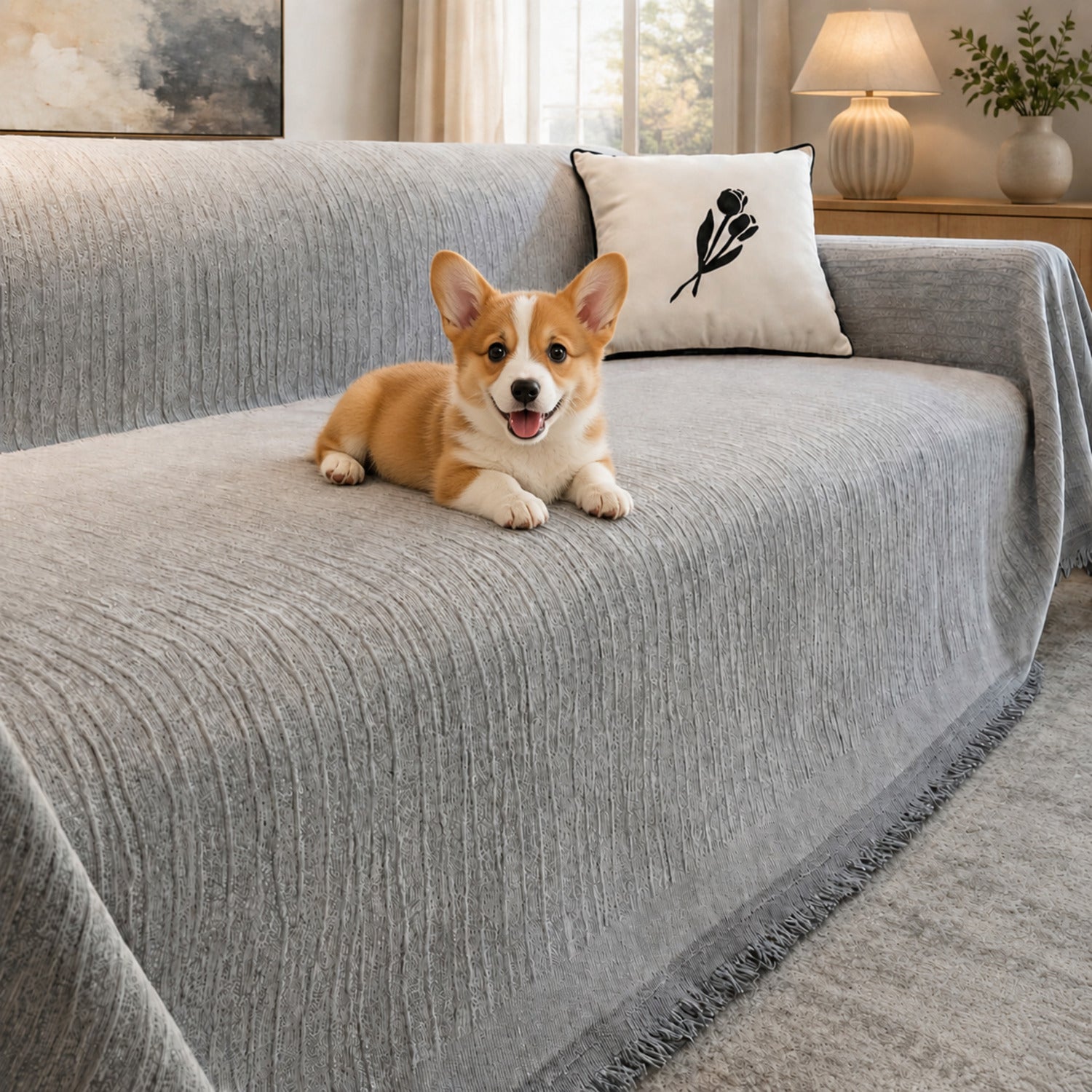 Textured Chenille Sofa Throw | Scratch-Resistant Machine-Washable Sofa Protector