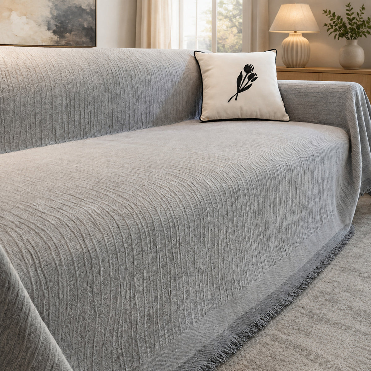 Textured Chenille Sofa Throw | Scratch-Resistant Machine-Washable Sofa Protector