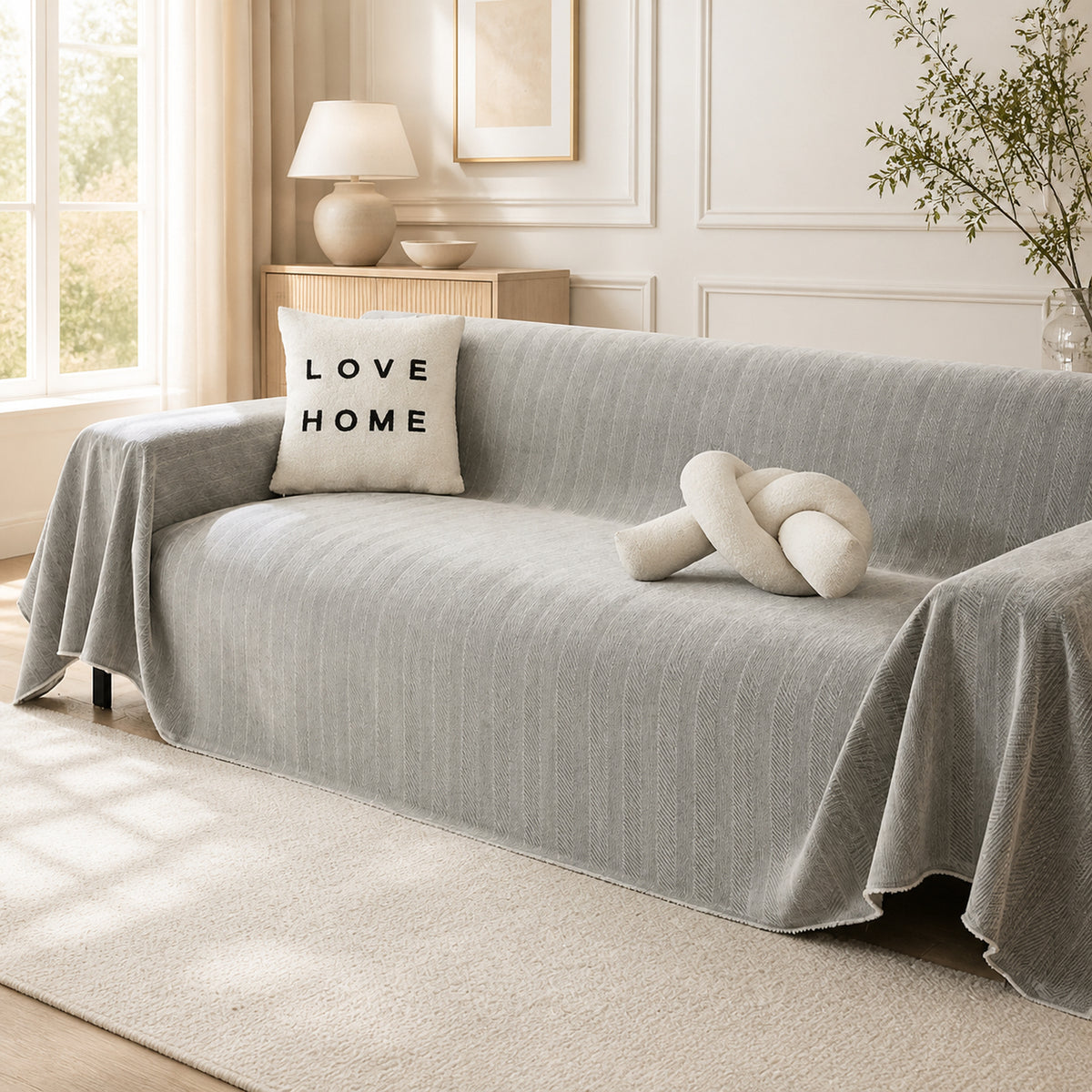 Herringbone Chenille Sofa Throw | Machine-Washable All-Season Sofa Protector
