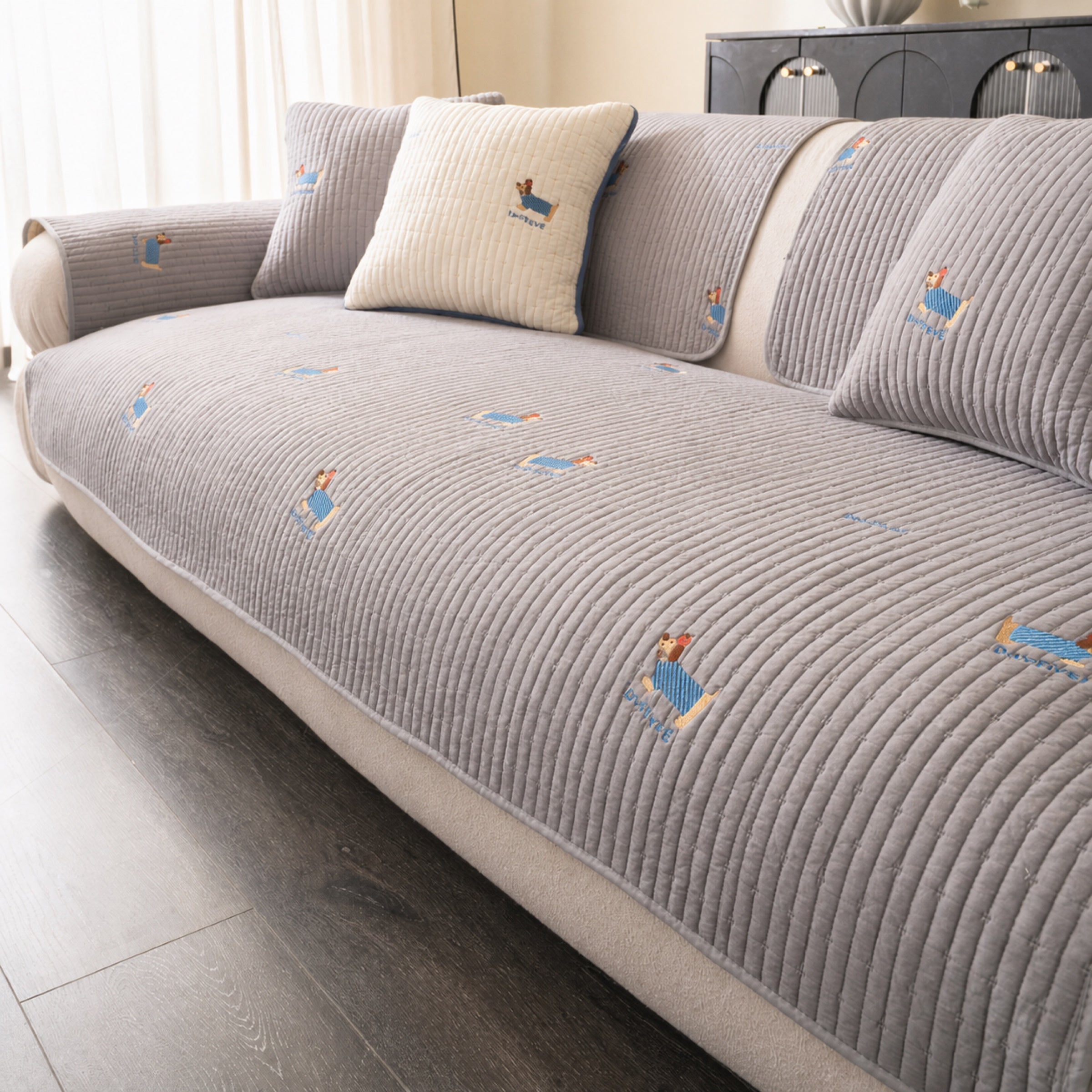 Puppy Pattern Cotton Sofa Cover | Soft Non-Slip All-Season Protector