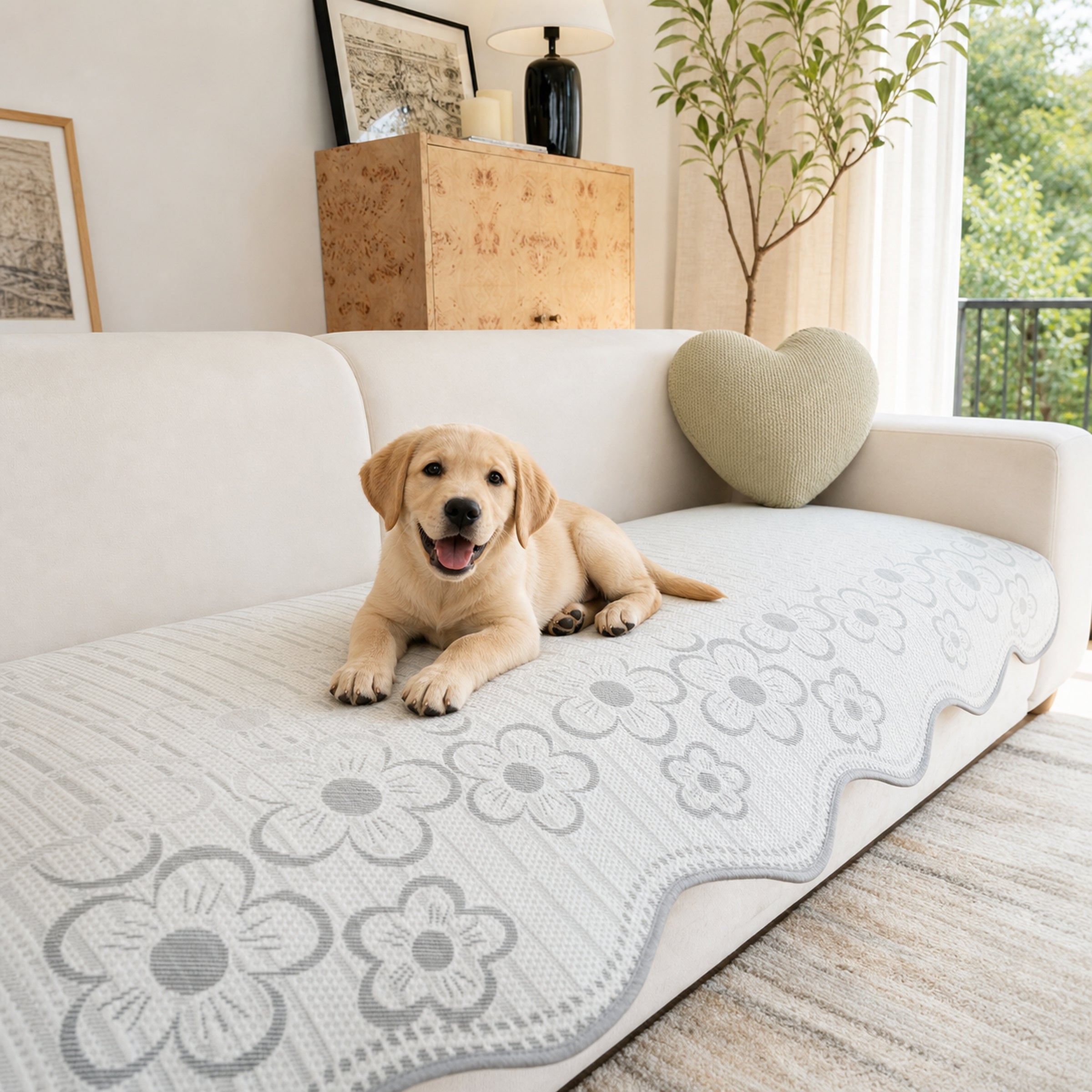 Floral Cooling Sofa Cover | Washable Non-Slip Couch Mat | Pet-Friendly Protector