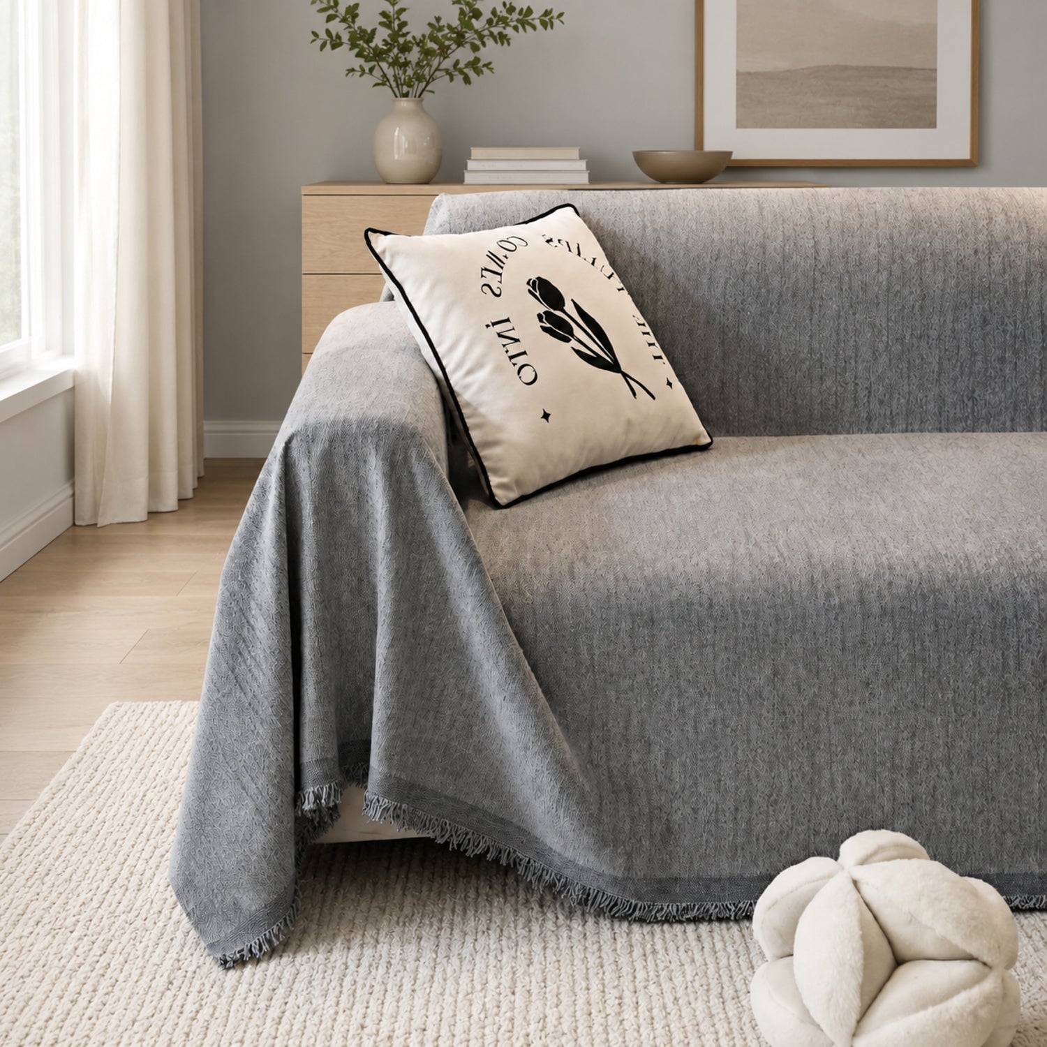 Textured Chenille Sofa Throw | Scratch-Resistant Machine-Washable Sofa Protector