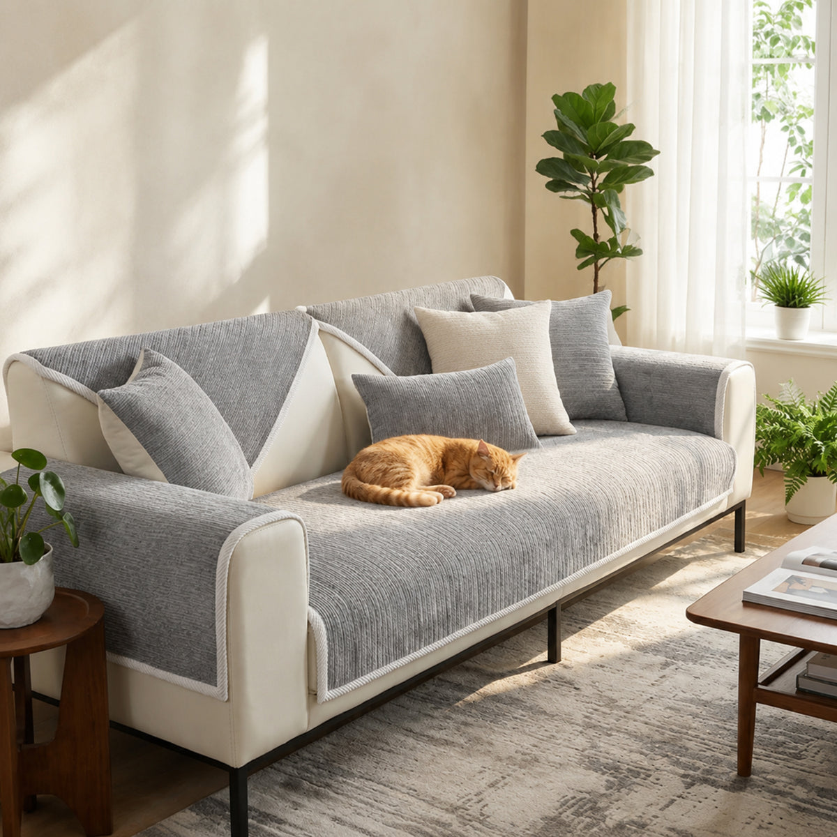 Striped Chenille Sofa Cover | Anti-Scratch & Non-Slip | Pet Proof | Machine Washable | Woofing Deals