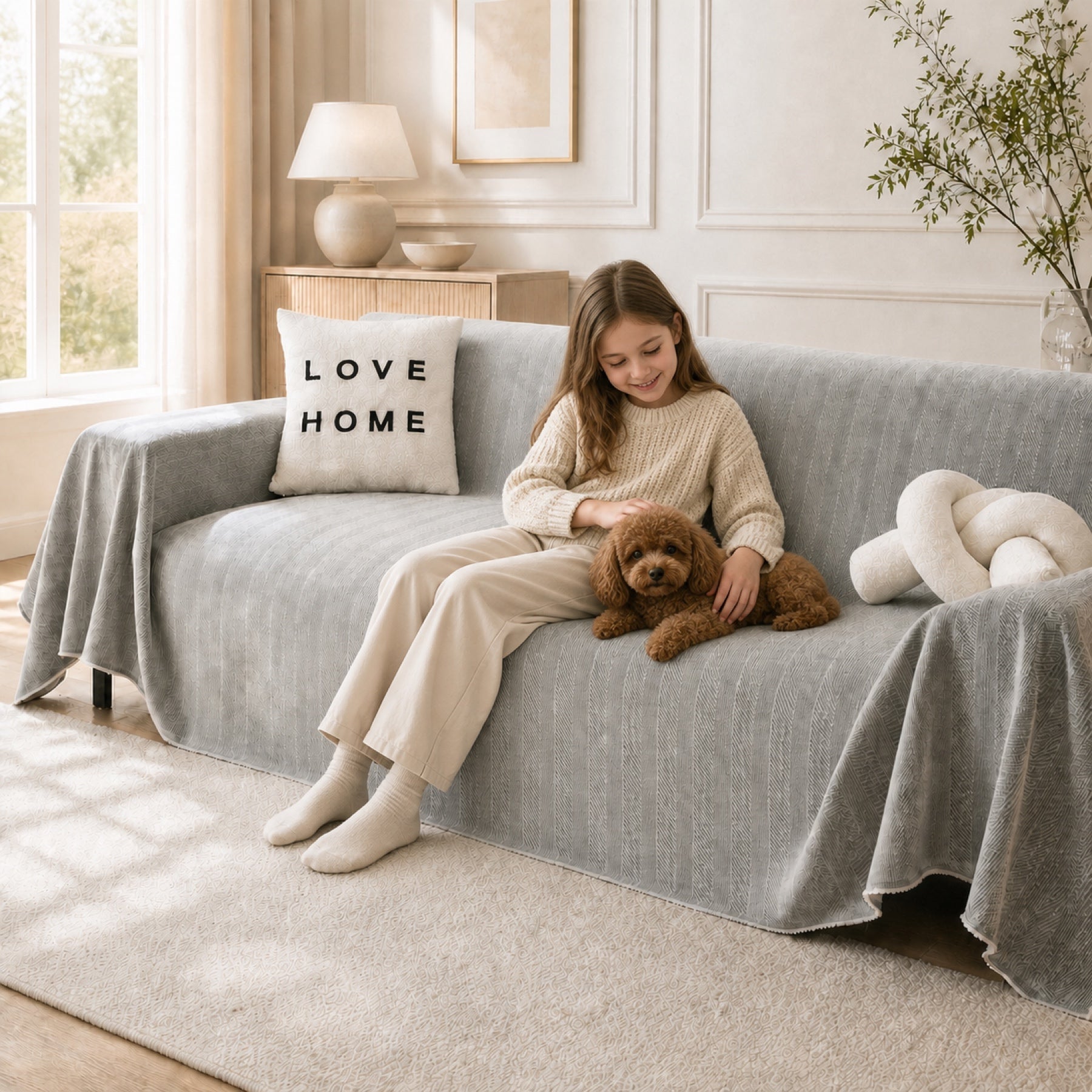 Herringbone Chenille Sofa Throw | Machine-Washable All-Season Sofa Protector