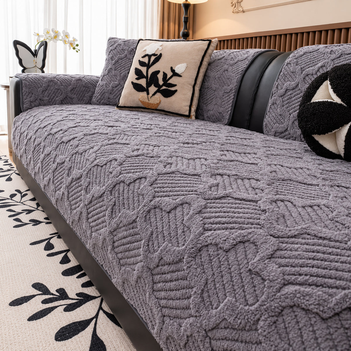 Plush Sofa Cover | Non-Slip Sofa Protector | Sculpted Weave | Machine Washable
