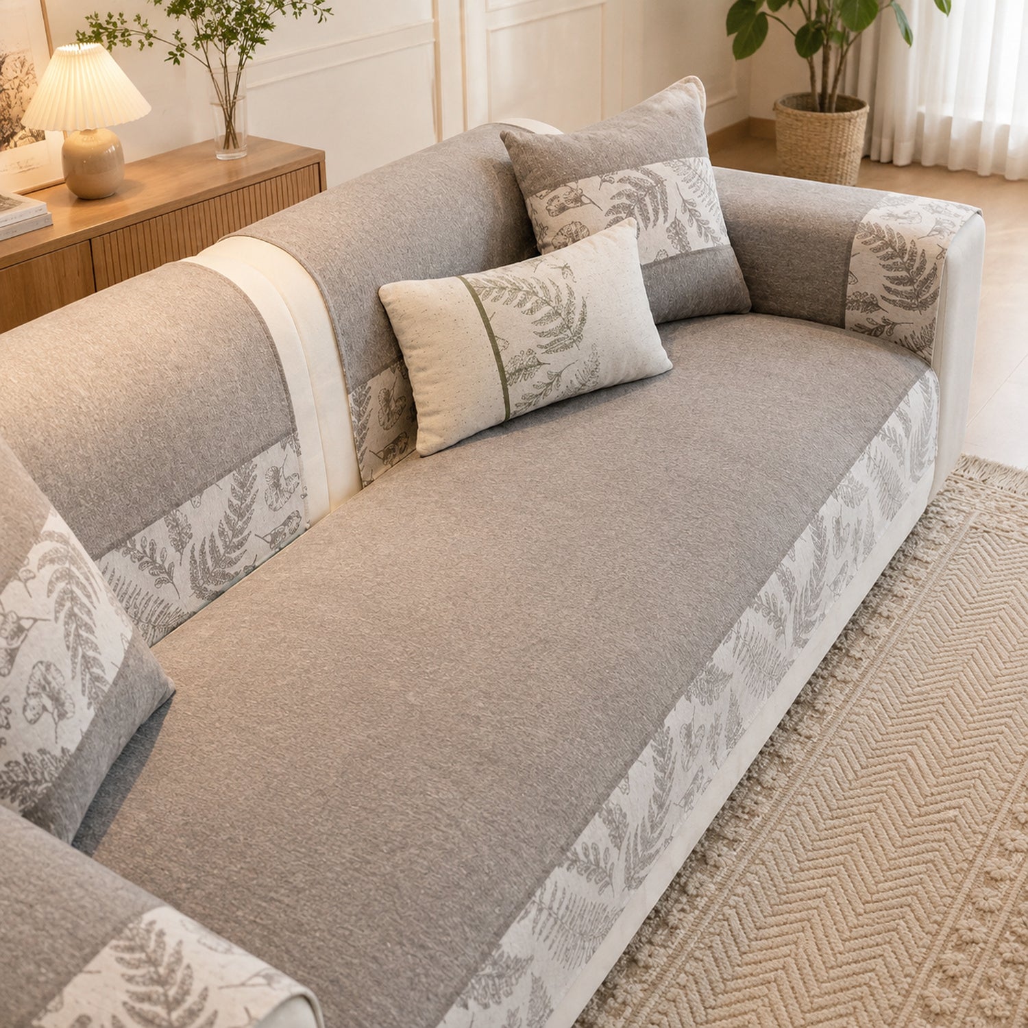 Botanical Chenille Sofa Protector | Breathable Non-Slip Washable Cover
