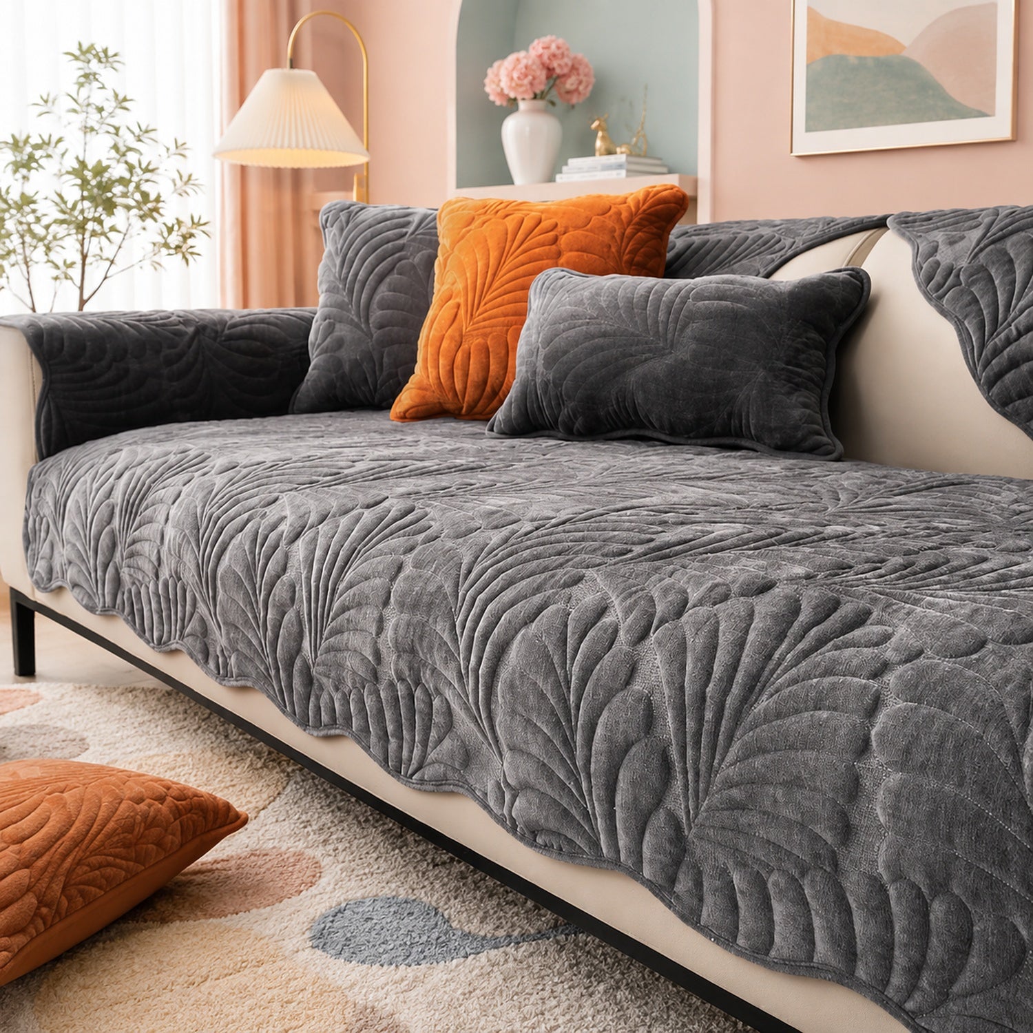 Leaf Sofa Protector | Non-Slip & Scratch-Resistant | Soft Plush Fleece