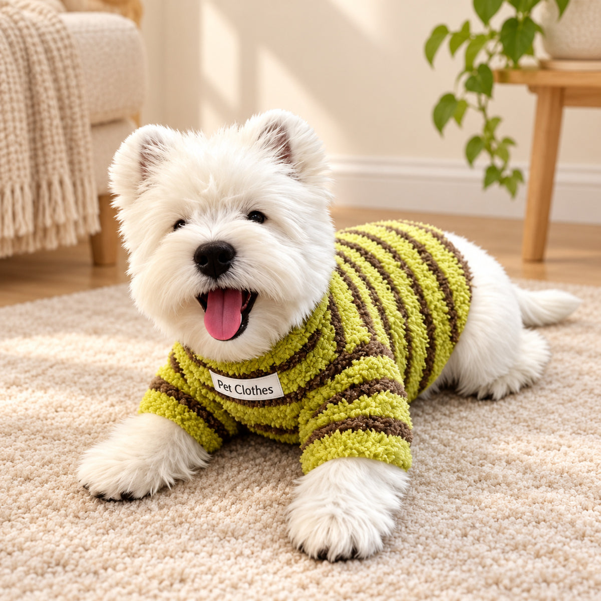 Cosy Striped Dog Jumper | Soft Fleece with Lead Ring | Autumn & Winter