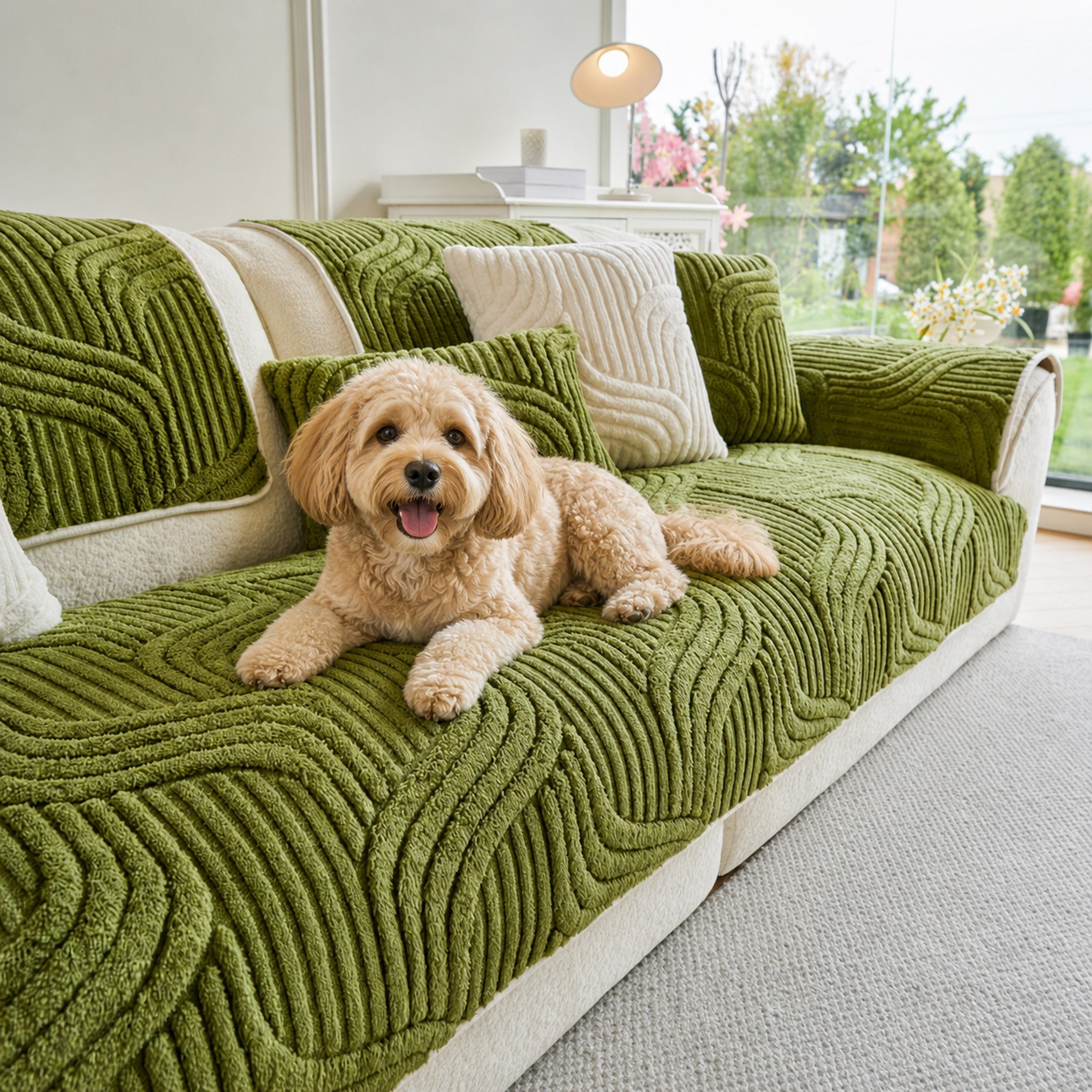 Geometric Plush Sofa Cover | Non-Slip Furniture Protector | Woofing Deals