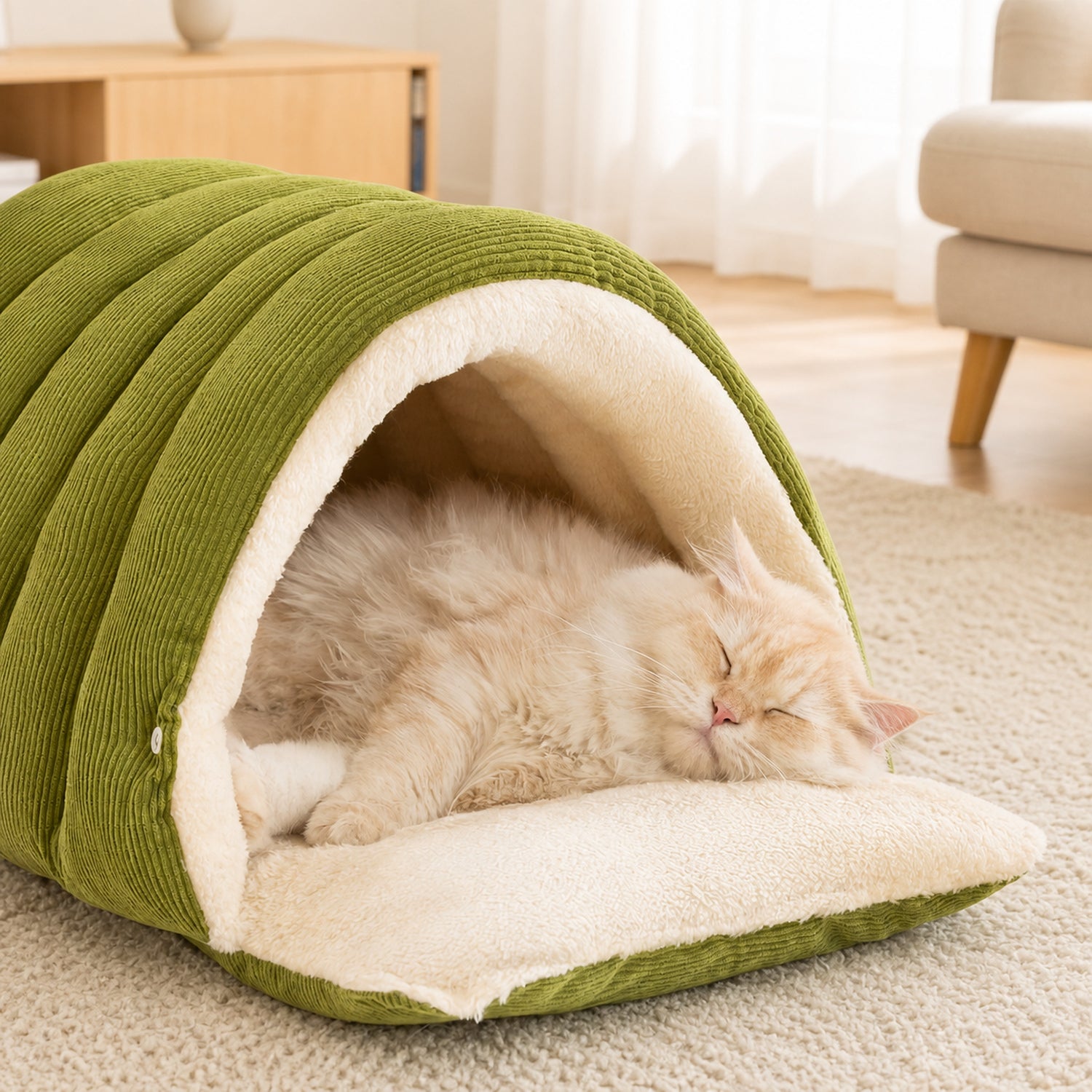 Cosy Tunnel Cat Bed | Warm Corduroy | Removable Washable Hideaway