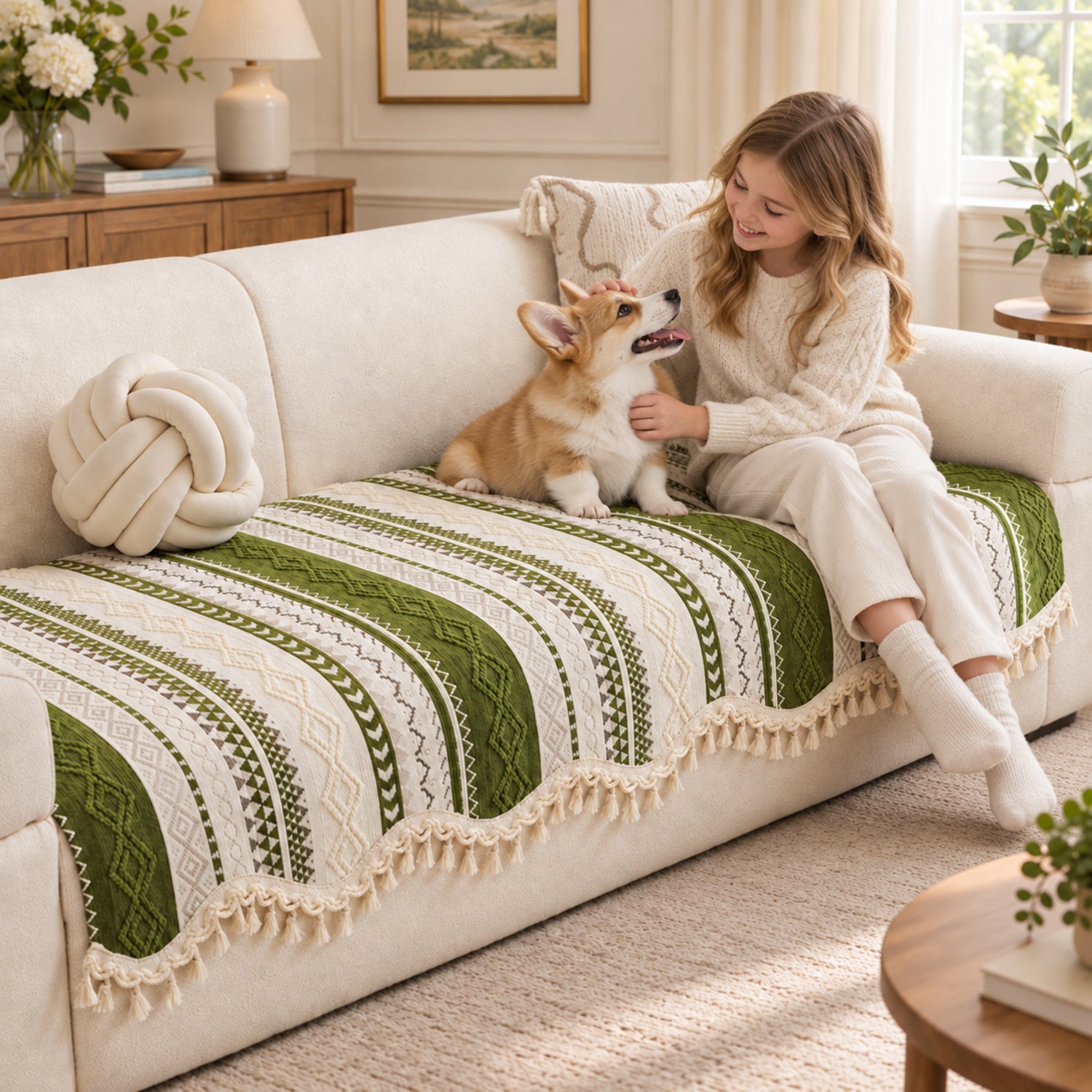 Heritage Chenille Sofa Cover | Non-Slip & Machine Washable