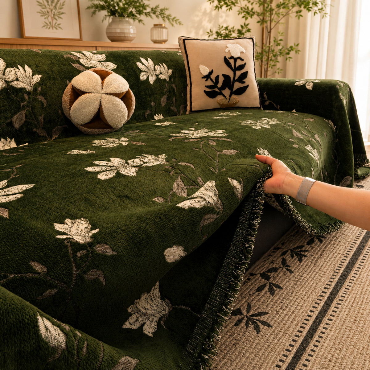 Magnolia Garden Chenille Sofa Throw | All-Season Sofa Protector
