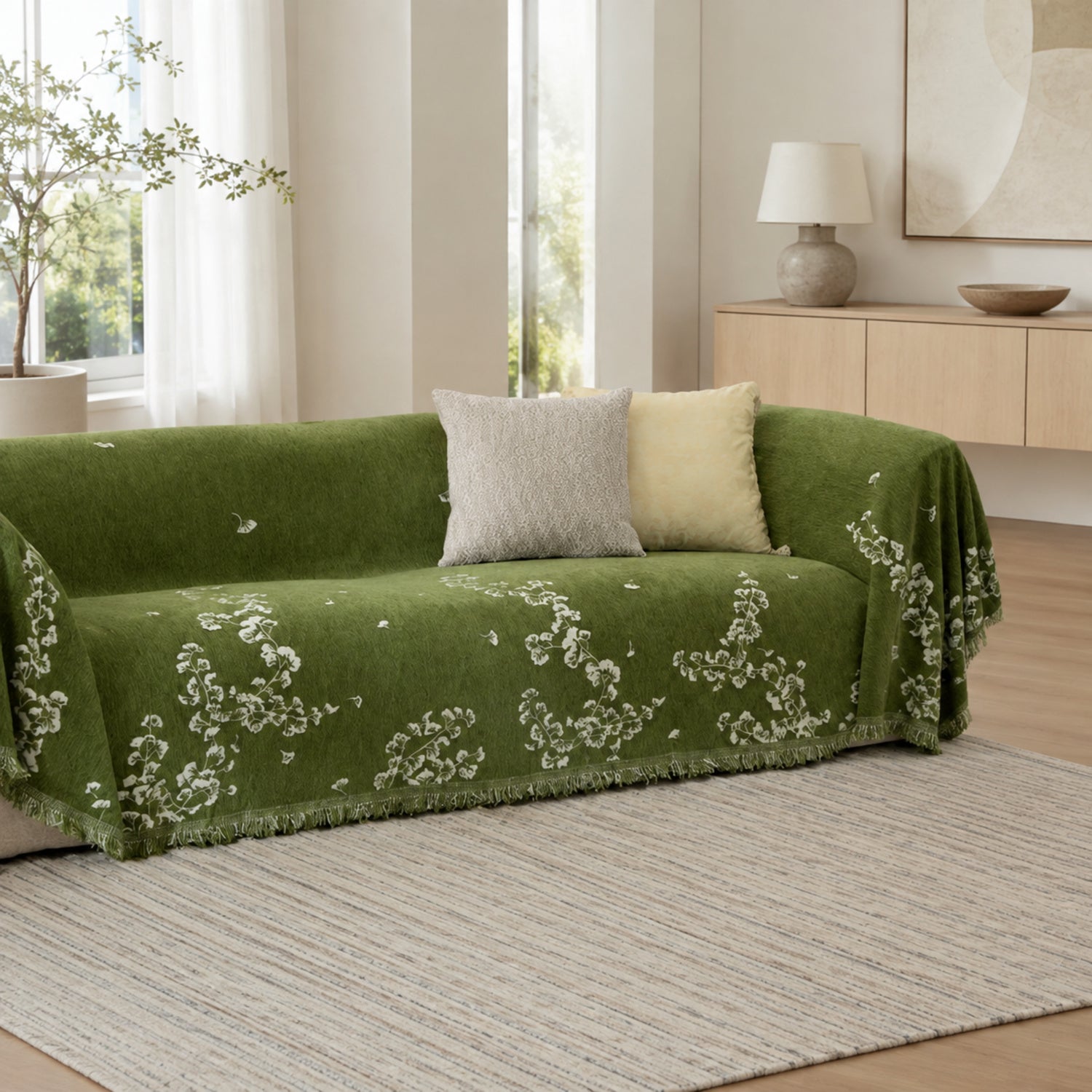 Olive Blossom Sofa Throw | Chenille Machine-Washable All-Season