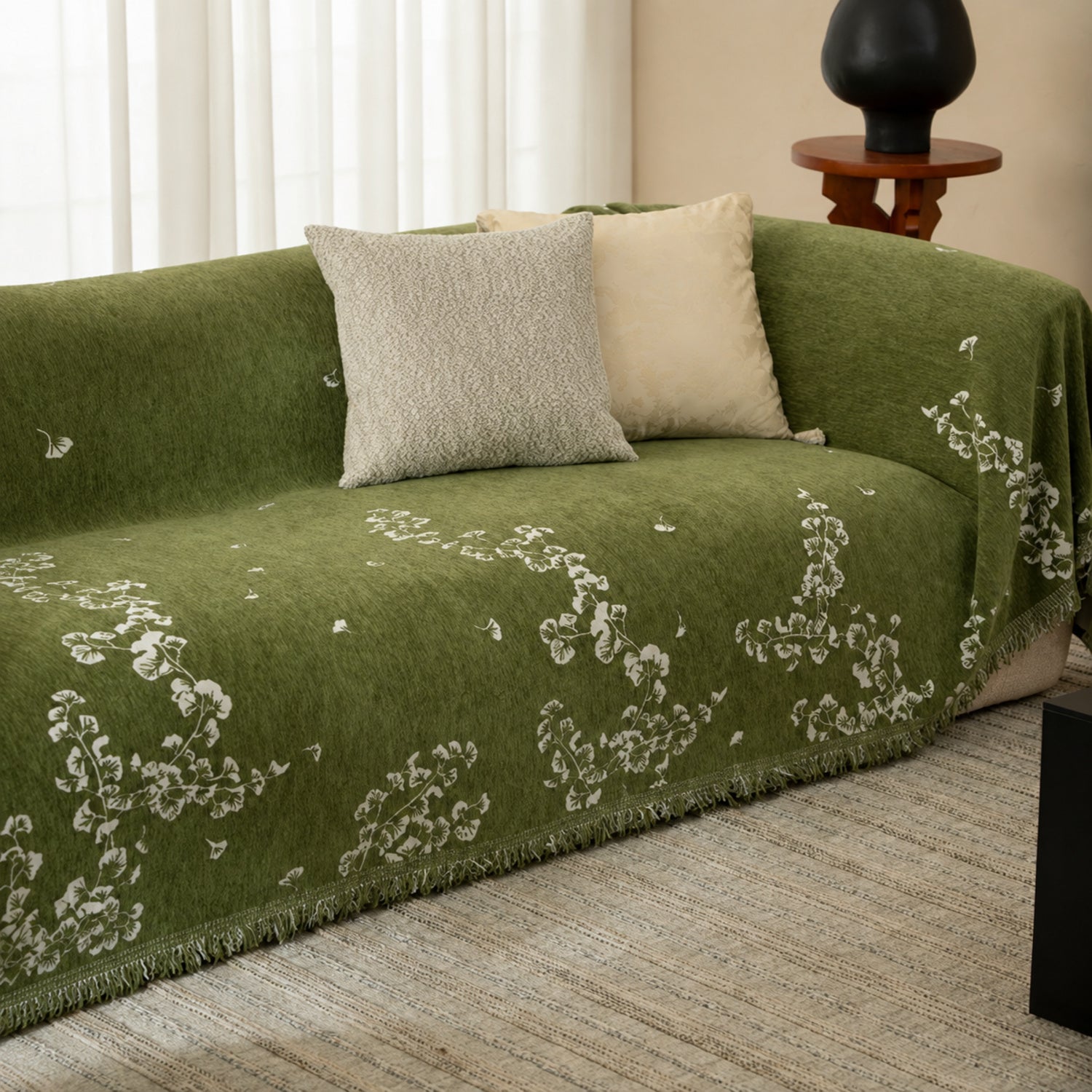 Olive Blossom Sofa Throw | Chenille Machine-Washable All-Season