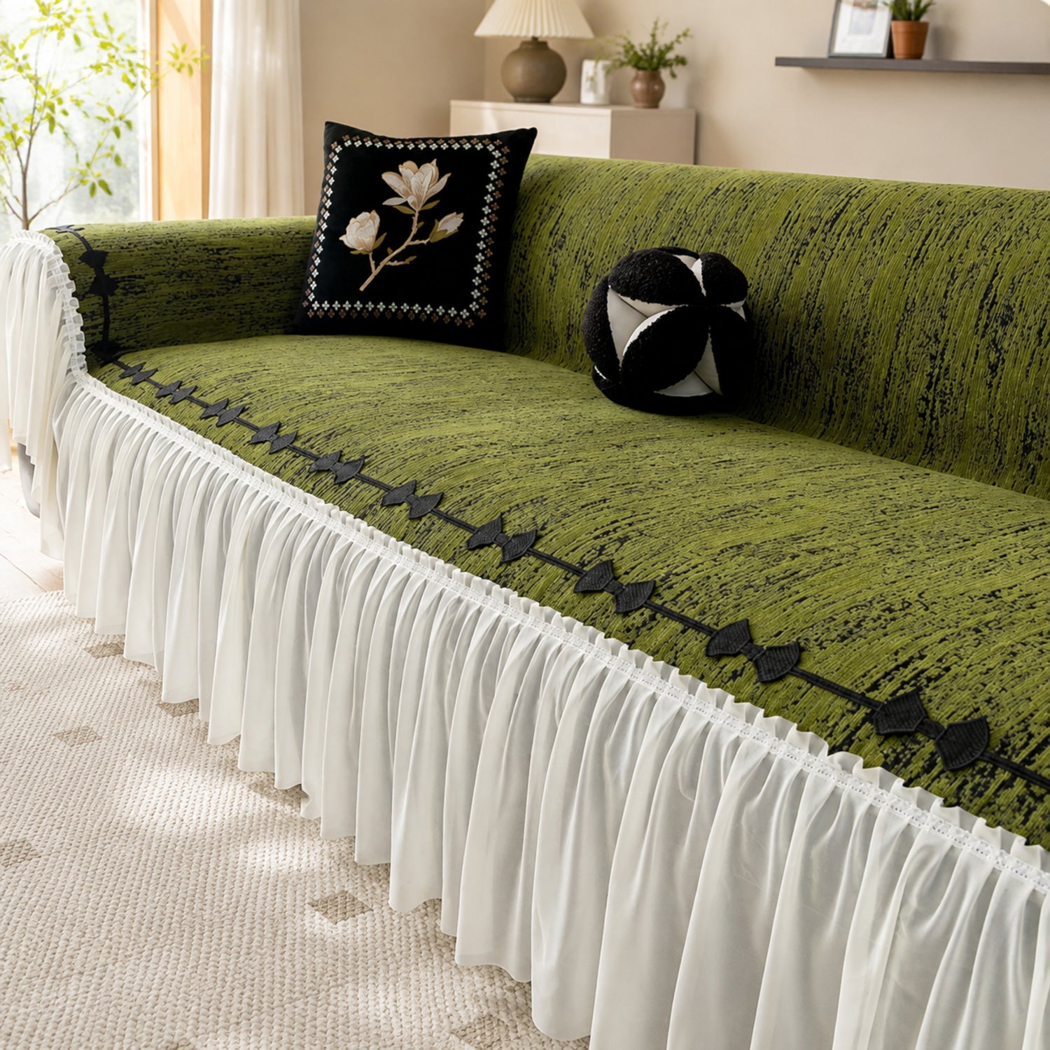 Ribbon Bow Chenille Sofa Throw | Machine-Washable All Season