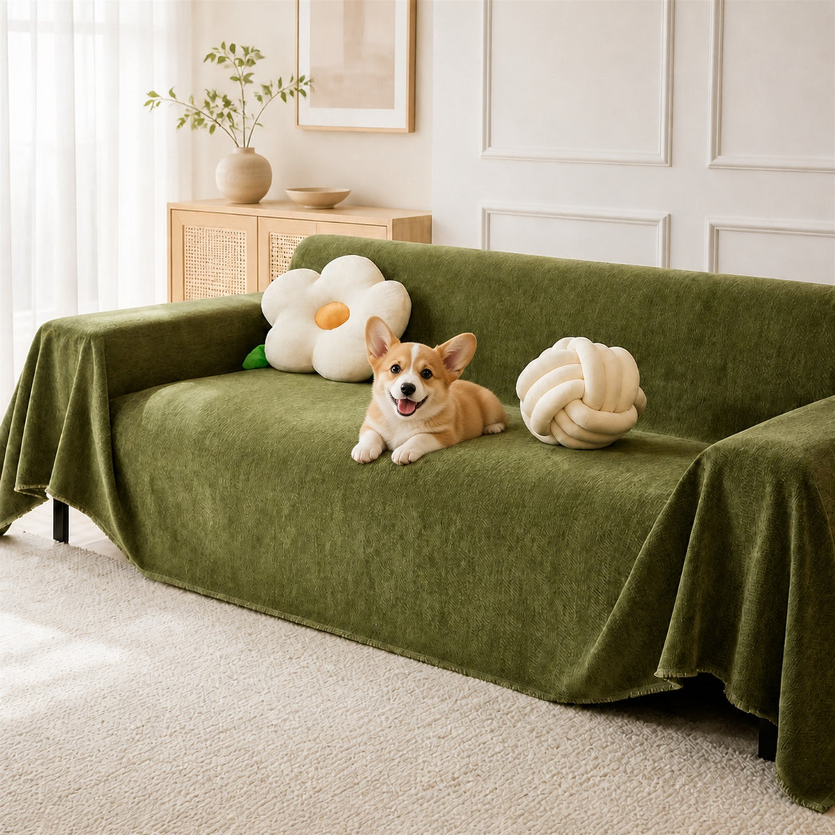 Herringbone Chenille Sofa Throw | Machine-Washable All-Season Sofa Protector