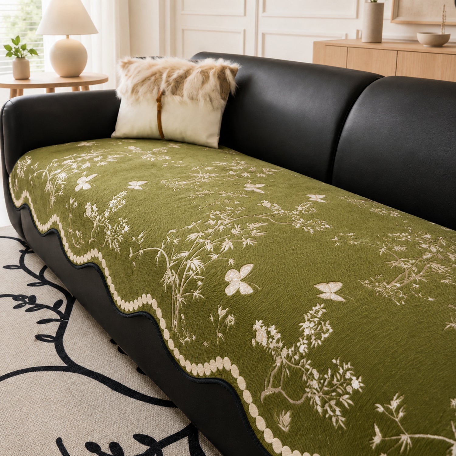 Botanical Butterfly Chenille Sofa Cover | Non-Slip All-Season Washable
