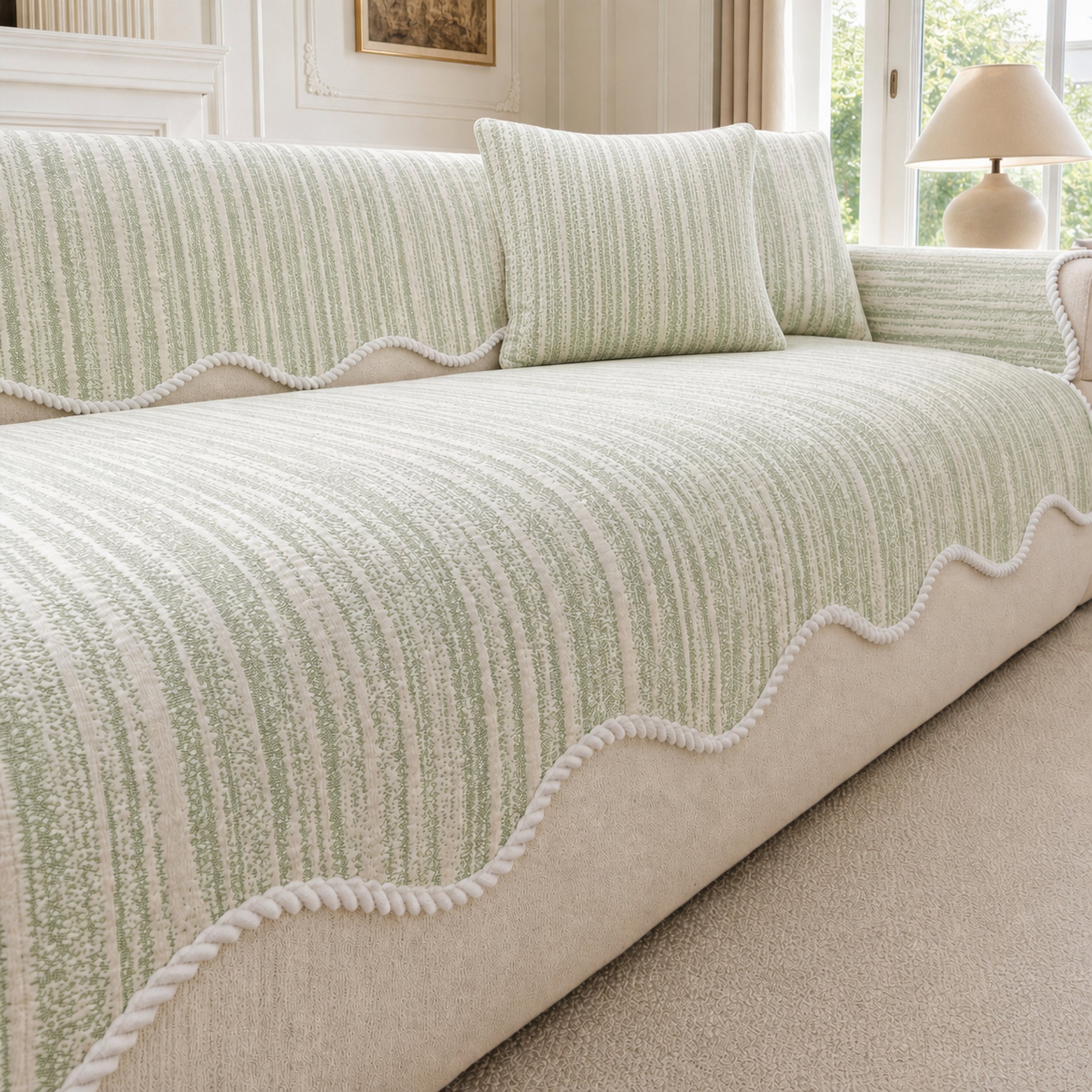 Wavy Cooling Sofa Cover | Breathable Anti-Scratch | Non-Slip Summer Fabric