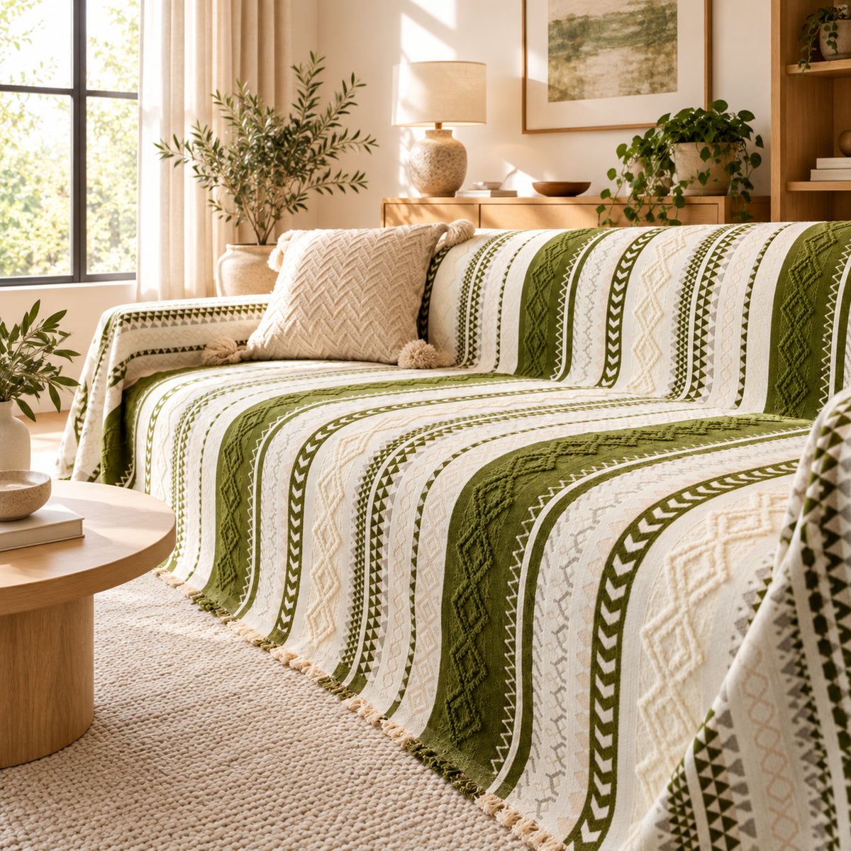 Heritage Loom Chenille Sofa Throw | Machine-Washable Sofa Protector with Fringed Edges
