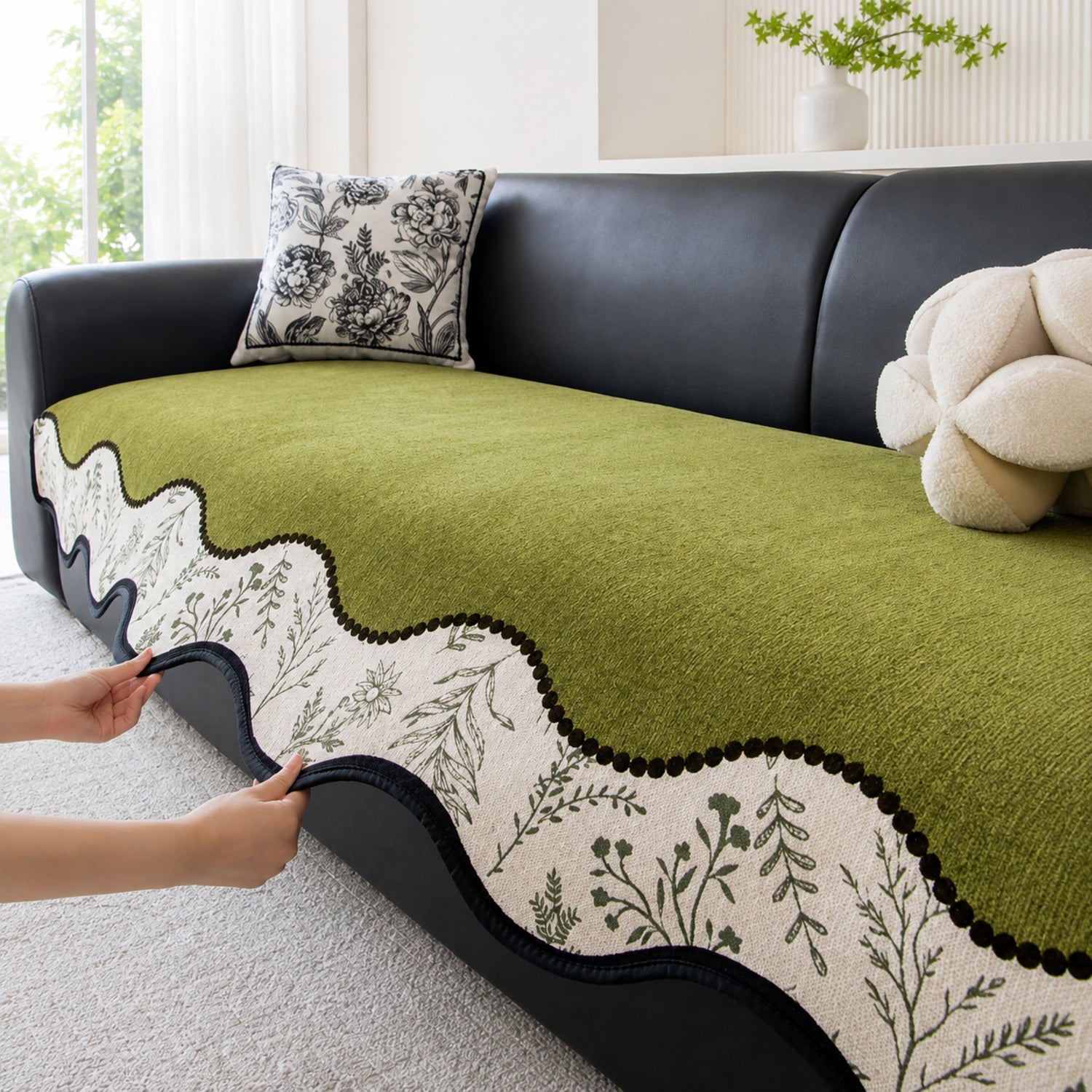 Herb Garden Chenille Sofa Cover | Non-Slip Machine-Washable