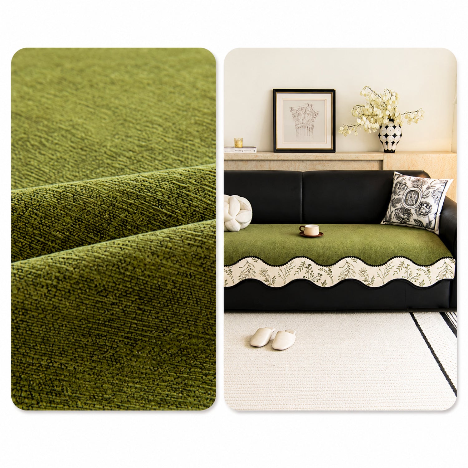 Herb Garden Chenille Sofa Cover | Non-Slip Machine-Washable
