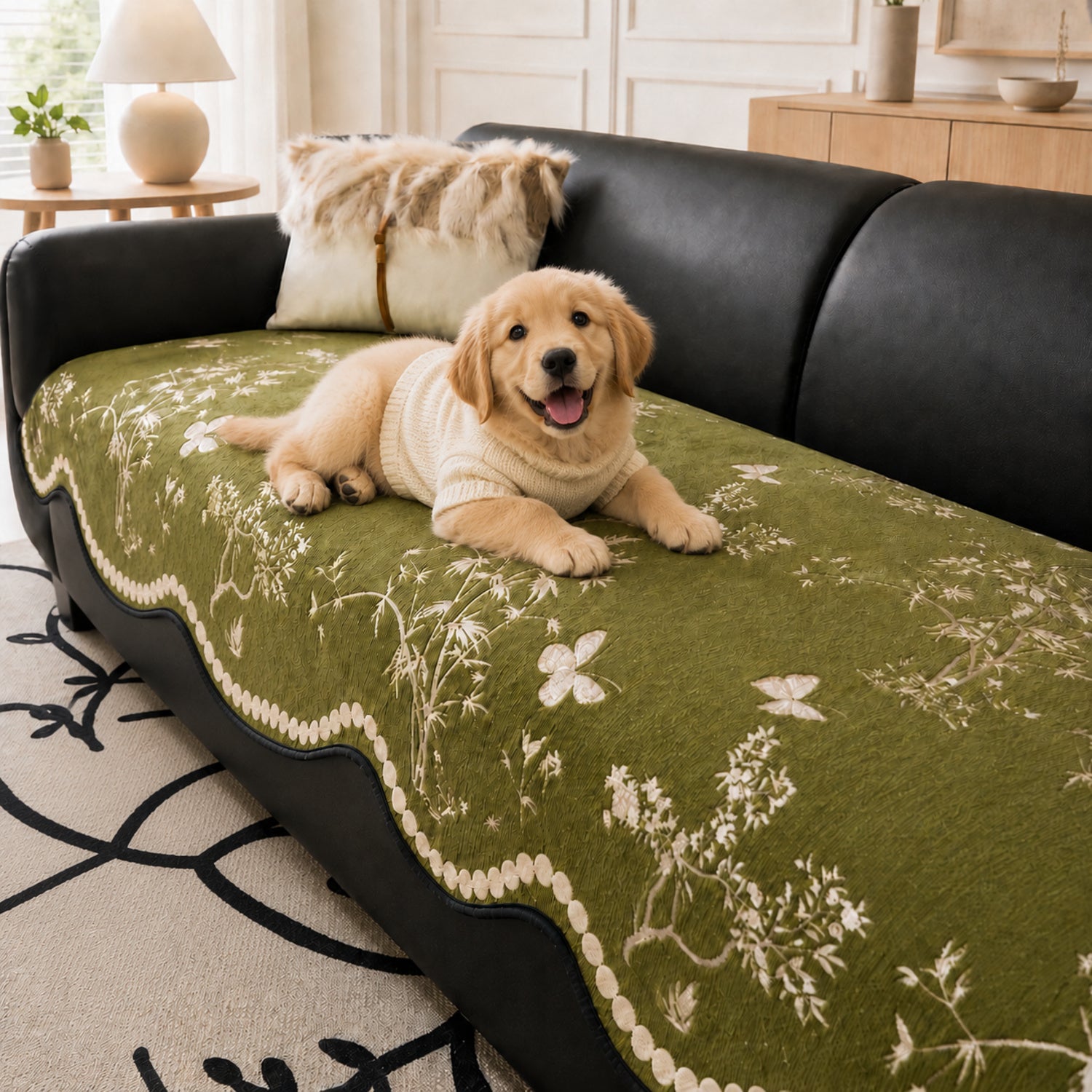 Botanical Butterfly Chenille Sofa Cover | Non-Slip All-Season Washable
