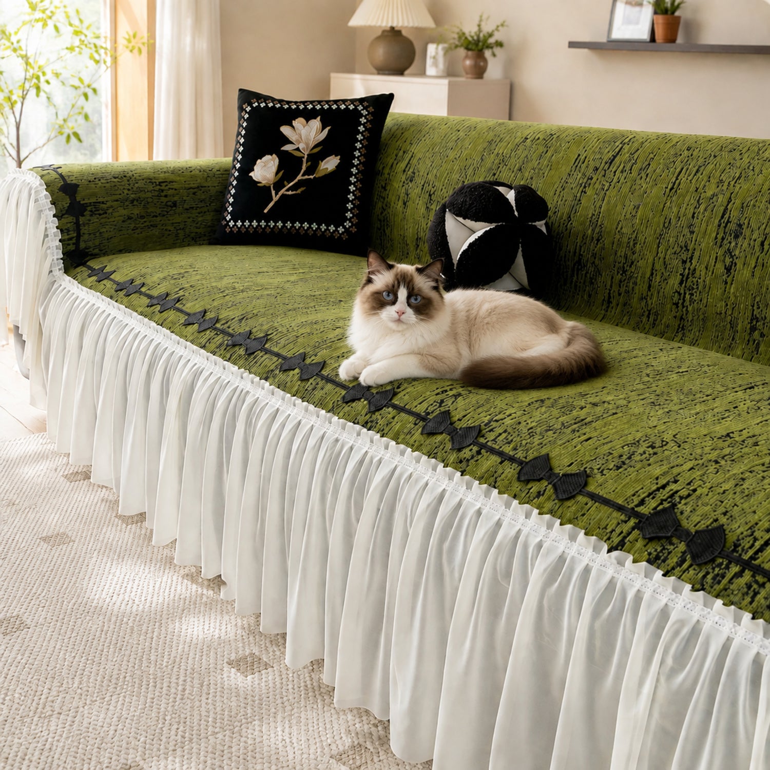 Ribbon Bow Chenille Sofa Throw | Machine-Washable All Season