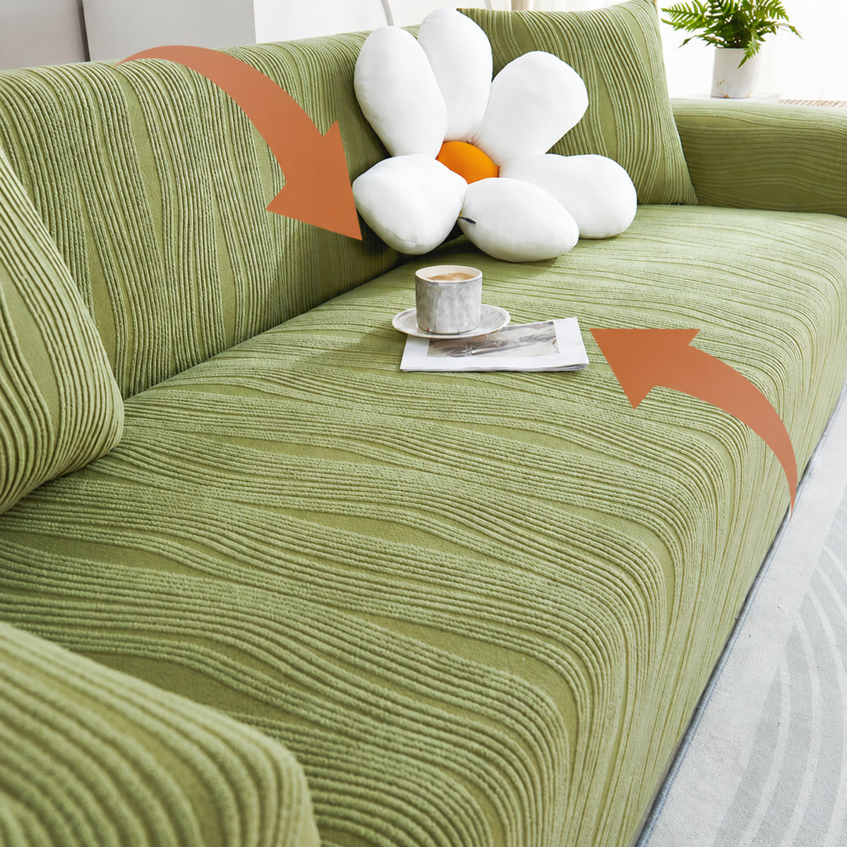 Ribbed Jacquard Stretch Sofa Protector | Knitted Fleece Full-Coverage Cover