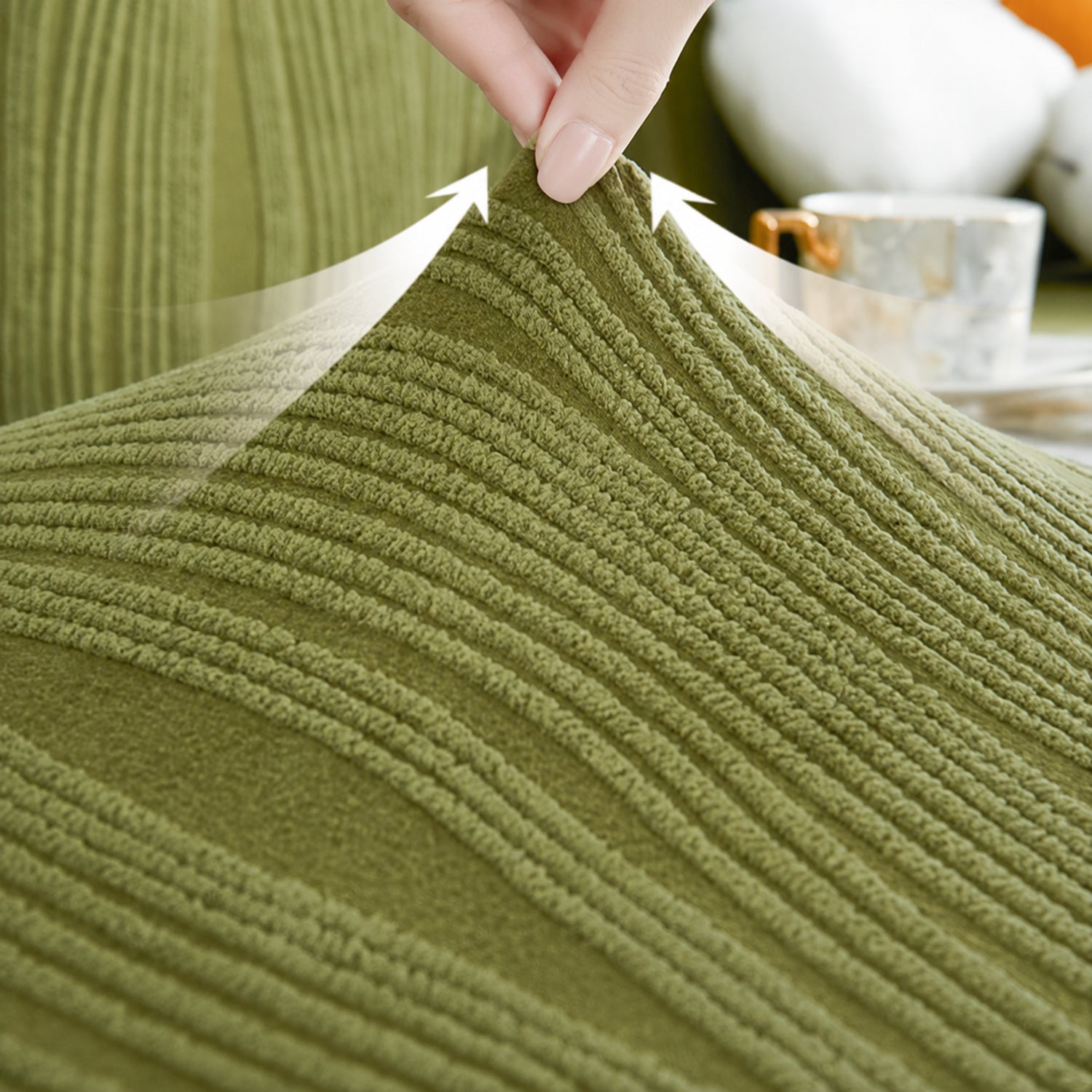 Ribbed Jacquard Stretch Sofa Protector | Knitted Fleece Full-Coverage Cover