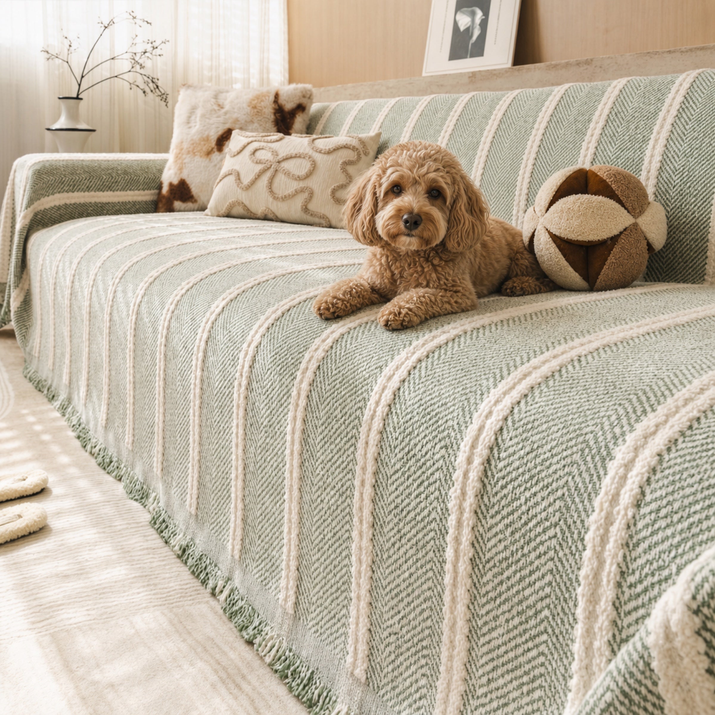 Herringbone Chenille Sofa Cover | Thick Scratch-Resistant Throw | Woofing Deals