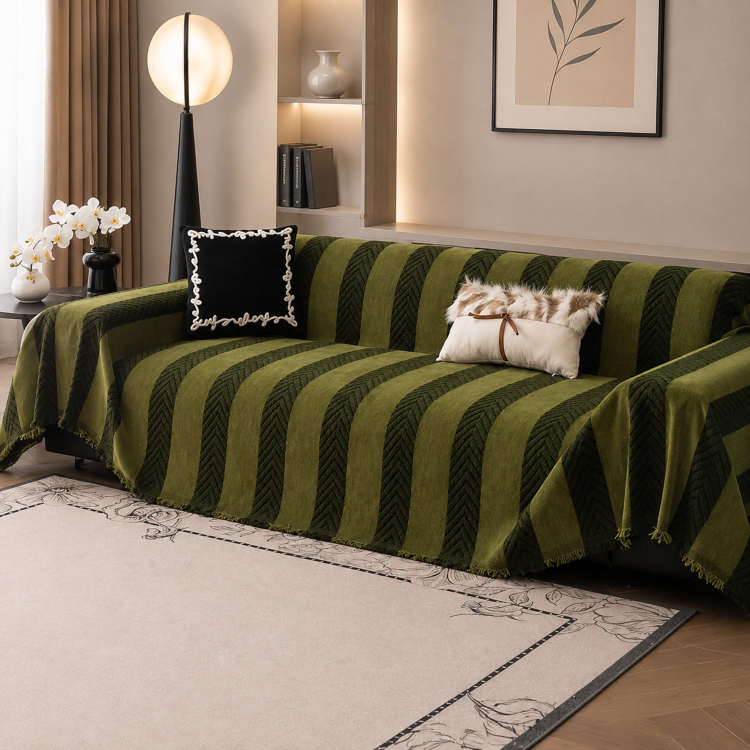 Sofa Throw | Chenille Pet Proof Couch Blanket | Non-Slip Herringbone | Washable | Dog & Cat Friendly