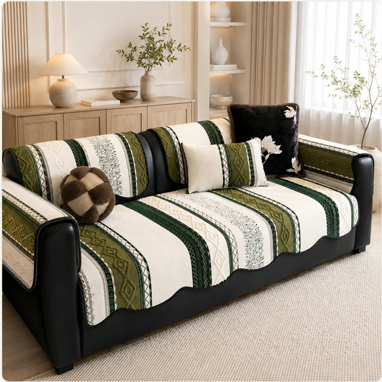Heritage Weave Chenille Sofa Cover | Non-Slip & Machine Washable