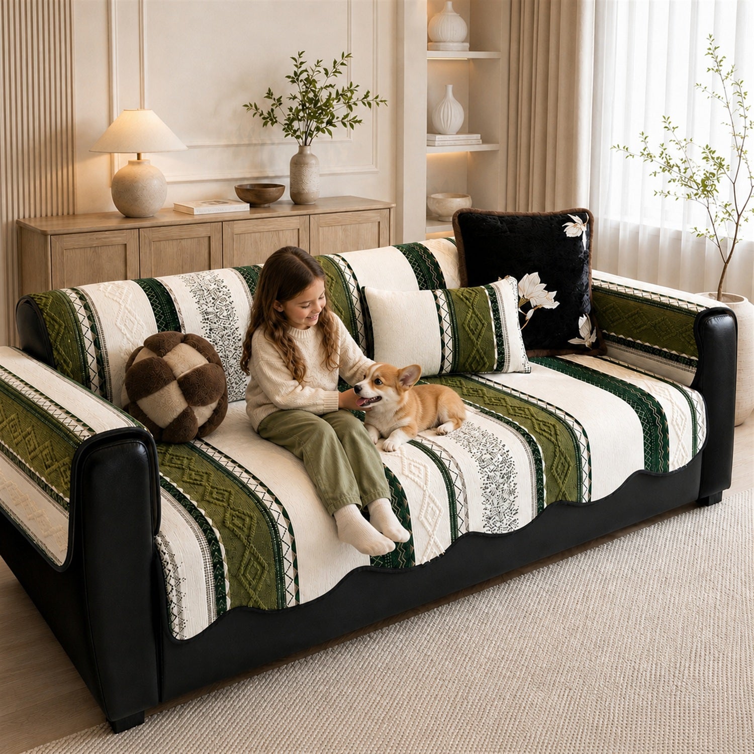 Heritage Weave Chenille Sofa Cover | Non-Slip & Machine Washable
