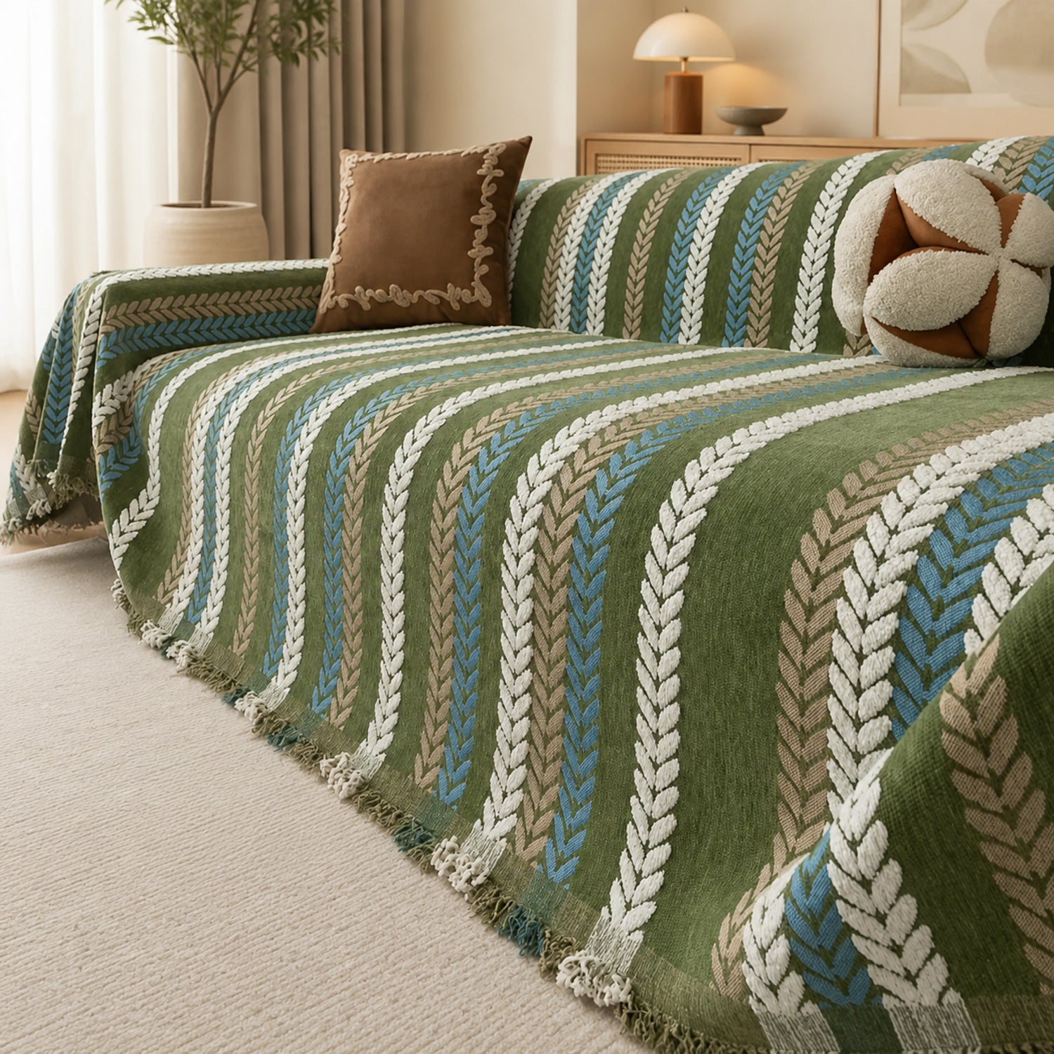 Leaf Pattern Chenille Sofa Cover | One-Piece Throw | Pet Fur & Dust Protection | Machine Washable | Woofing Deals
