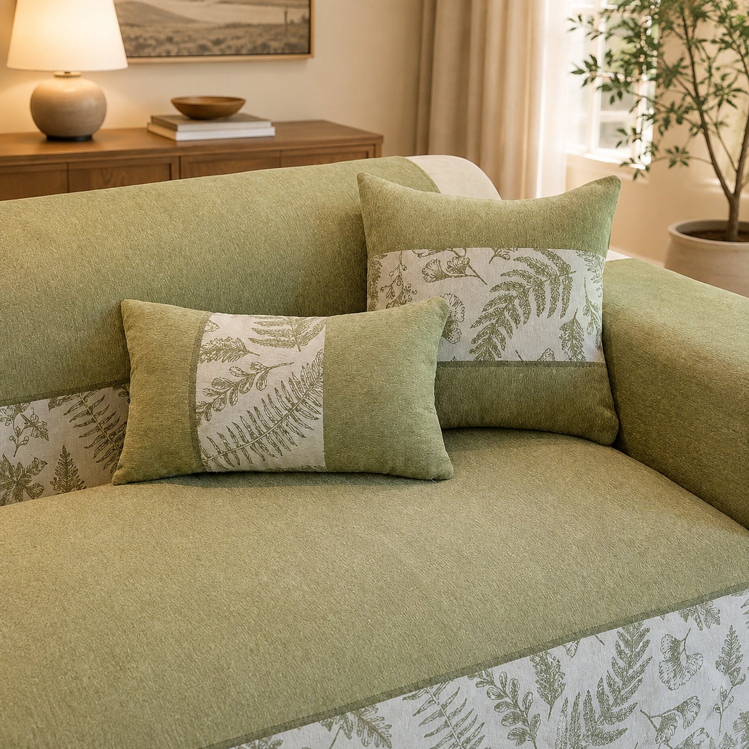 Botanical Chenille Sofa Protector | Breathable Non-Slip Washable Cover