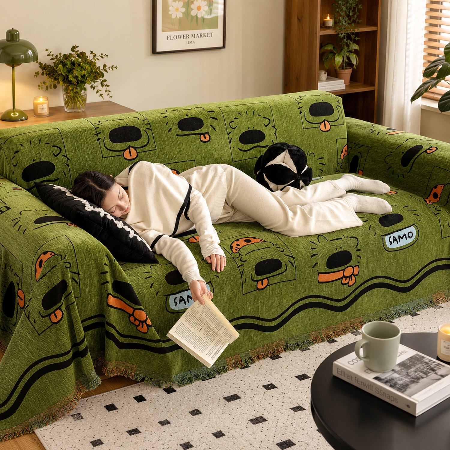 Doodle Dog Chenille Sofa Throw | Scratch-Resistant All-Season Sofa Protector